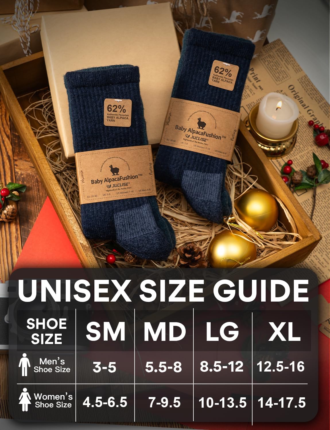 Alpaca Wool Warm Hiking Socks Heavyweight, Winter Athletic Crew Work Boot Thick Thermal Fleece Moisture Wicking - Image 2