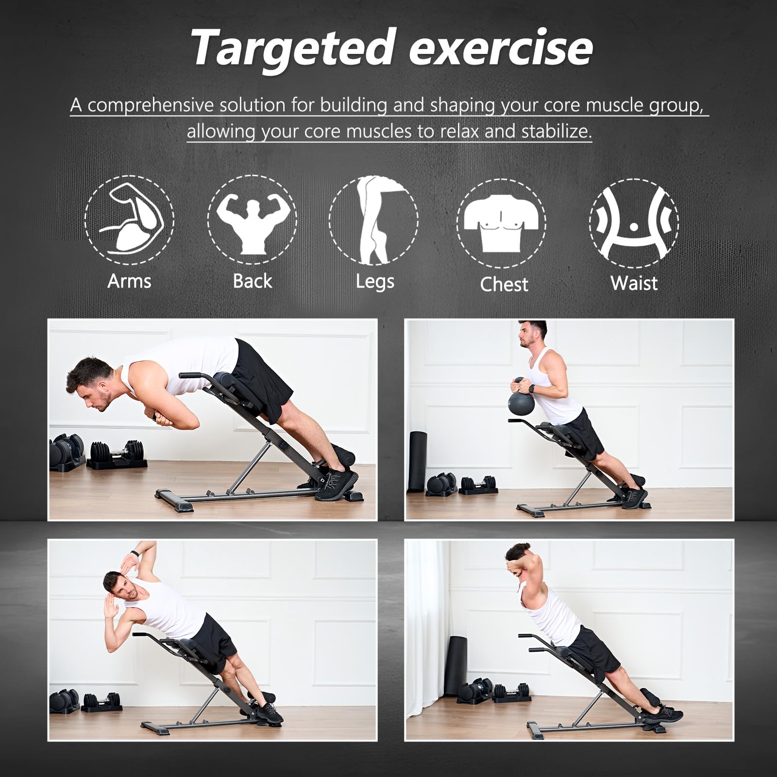 SogesPower Panca Romane per Hyperextension, Macchina per Estensioni Lombari, Panca Sit Up per Allenamenti per Glutei e Addominali a Casa Pieghevole Regolabile in Altezza