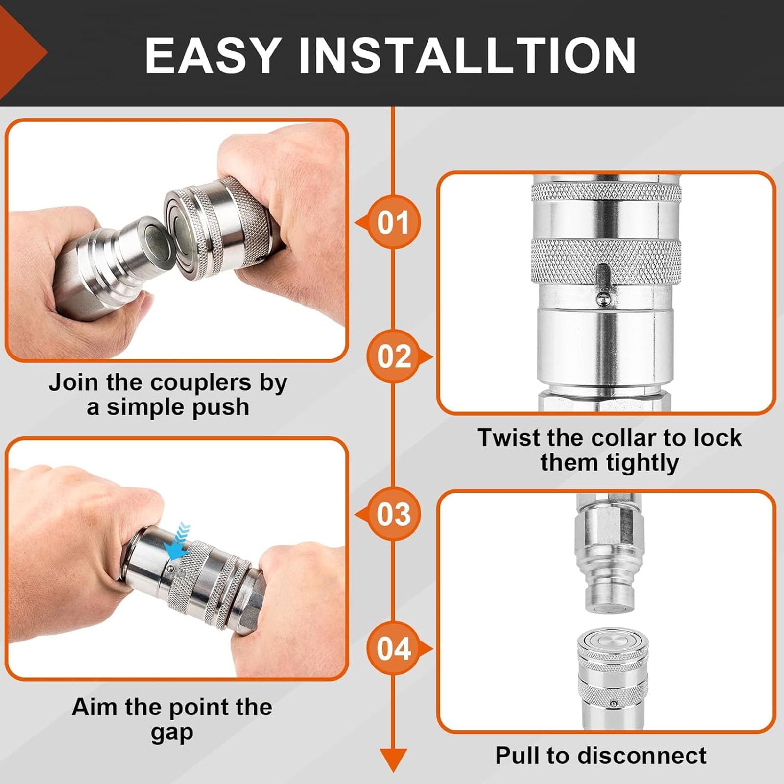 2pcs Acoplamientos Hidráulicos con Tapas de Polvo 3/4 Npt Rosca Plana Accesorios de Conexión Rápida para Omitir Cargador