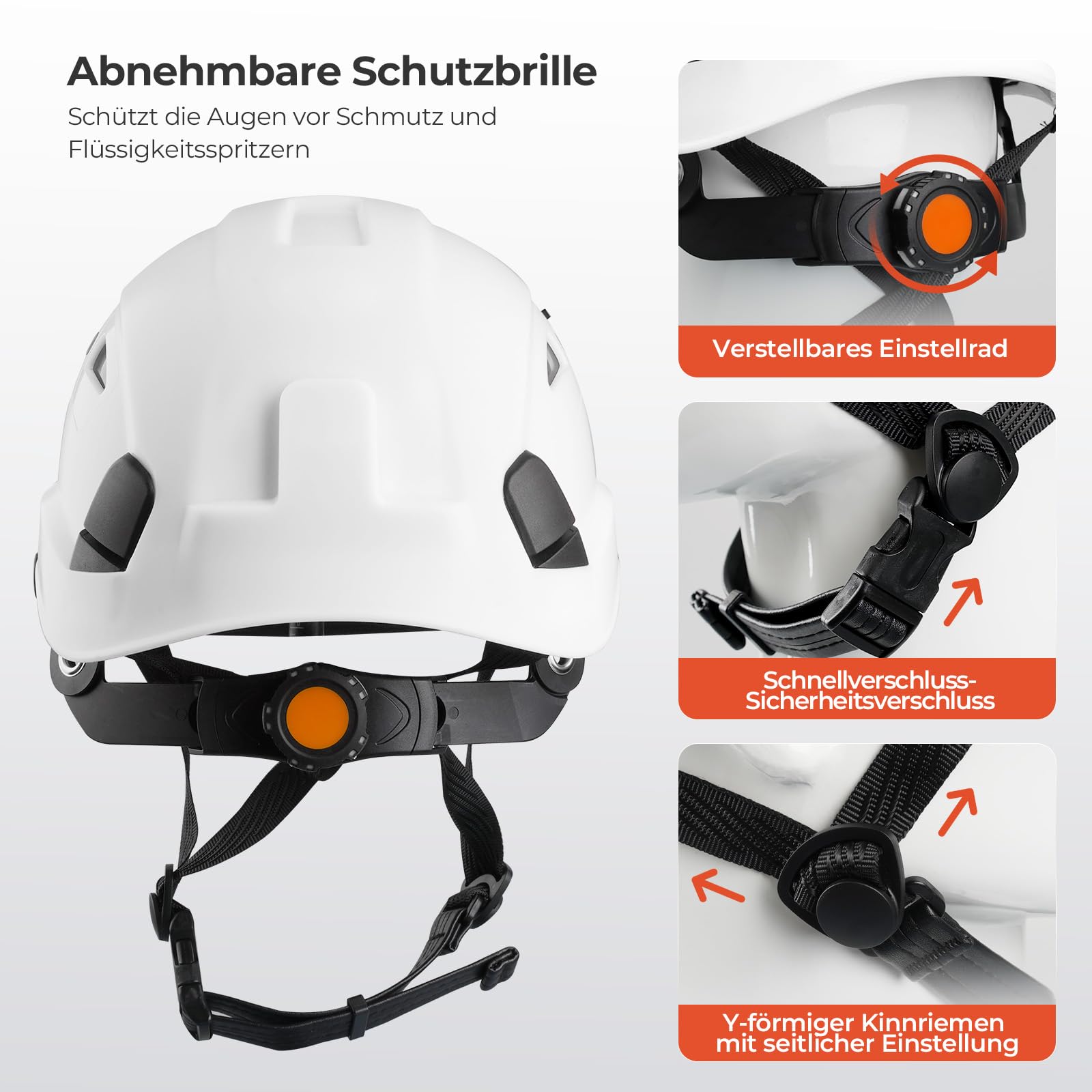 Kletterhelme Bauhelm mit Visier, EN12492, ABS Baustellenhelm, abnehmbares Schweißband, reflektierende Aufkleber Arbeitshelm für Forst, BAU und Kletterarbeiten