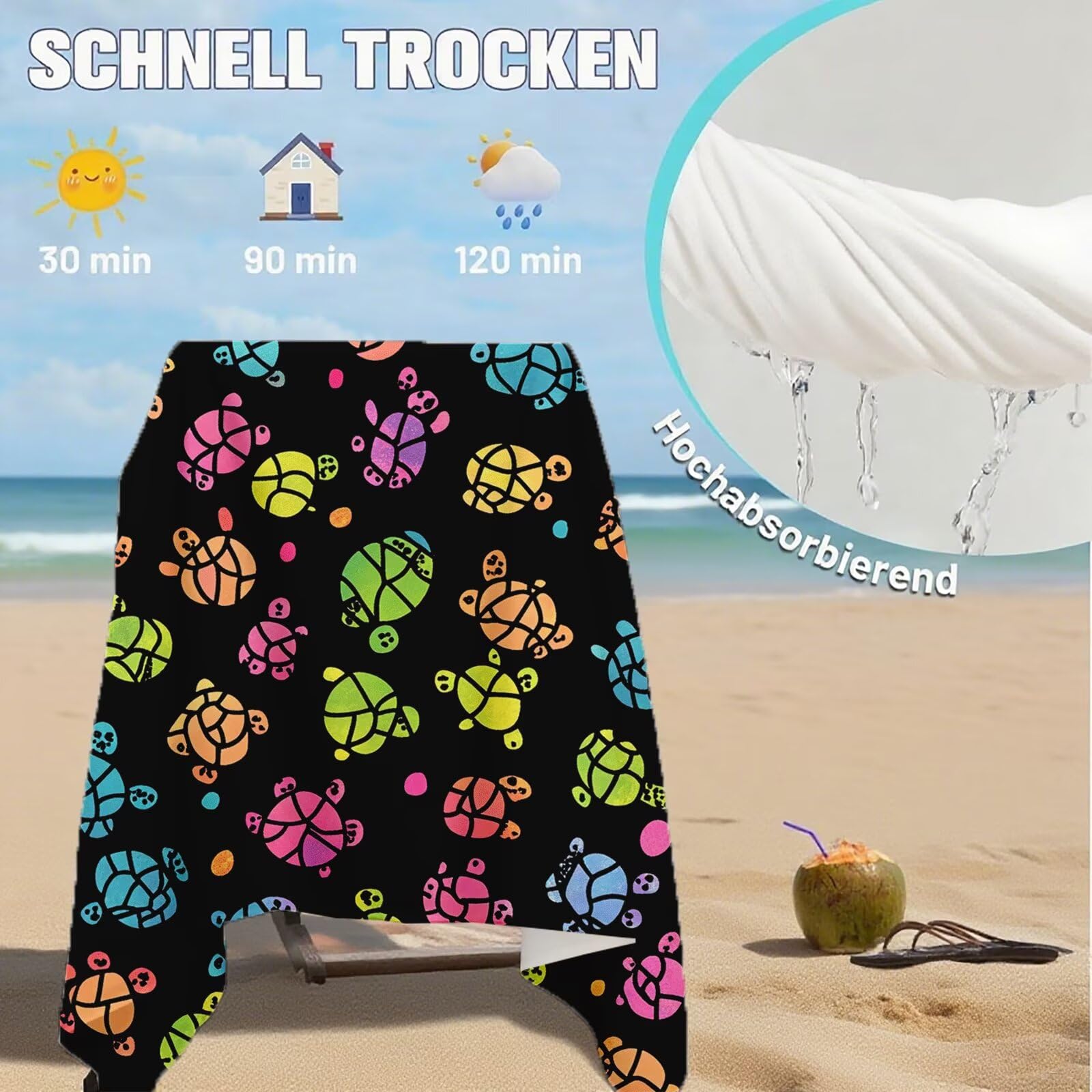 Telo Mare Microfibra, Telo Mare Grande 200 x 100 cm Set da 2, Antisabbia Asciugatura Rapida Assorbente Salvietta da Spiaggia Asciugamano per Palestra Piscina Viaggi Sport Picnic, Regali Donna Q-672