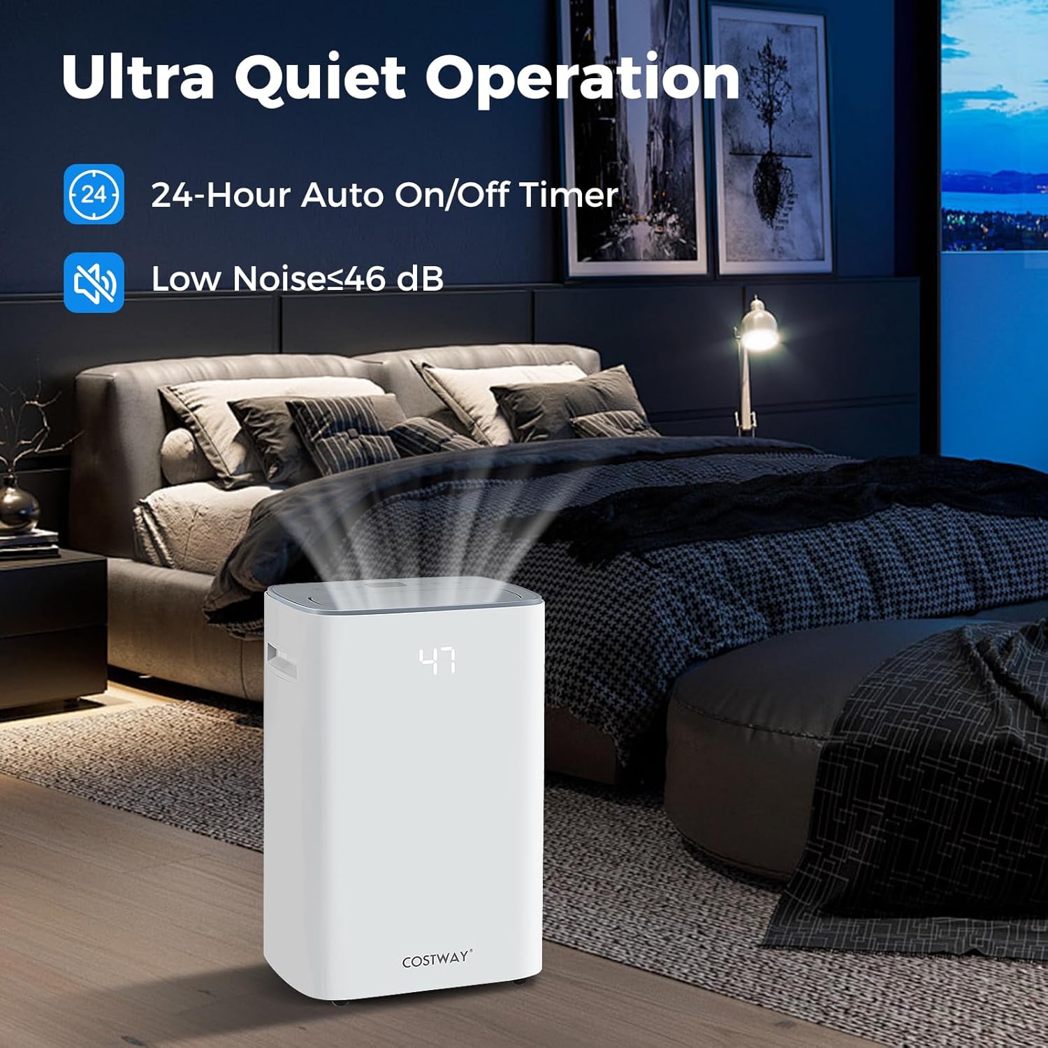COSTWAY 52 Pint Dehumidifier for Basement, 3.3 FT Drain Hose, Clothes Drying Modes, Auto Defrost, Child Lock & 24H Timer, Home Dehumidifier for Bedroom, Bathroom, Garage