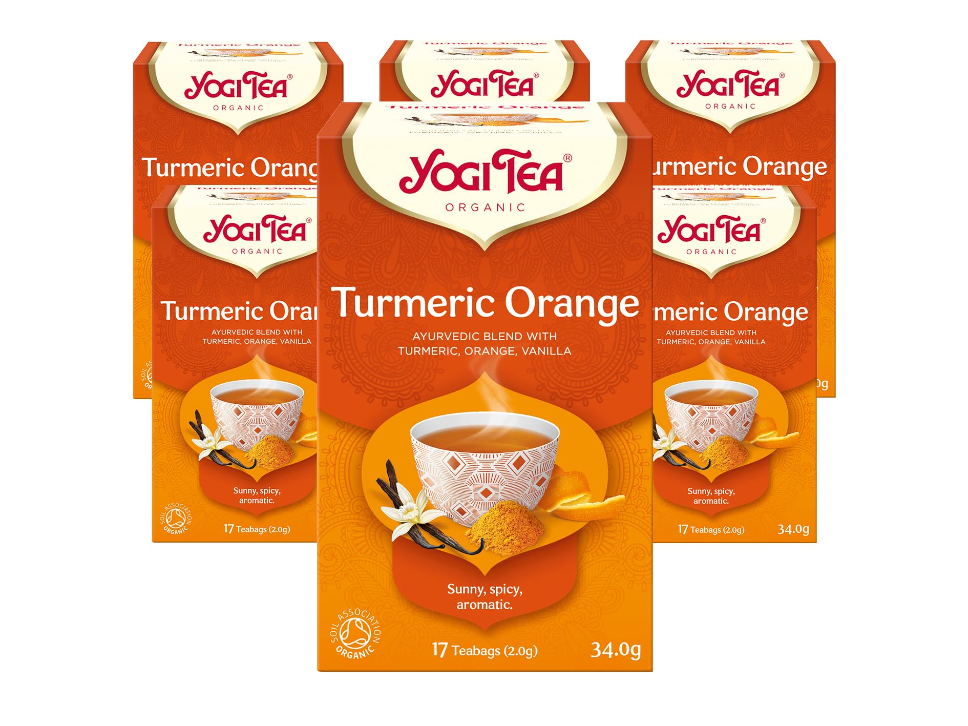 Yogi Tea, Turmeric Orange, Organic Herbal Tea, Naturally Caffeine Free, Blend of Turmeric, Orange and Vanilla, 6 Packs x 17 Tea Bags (102 Teabags Total)