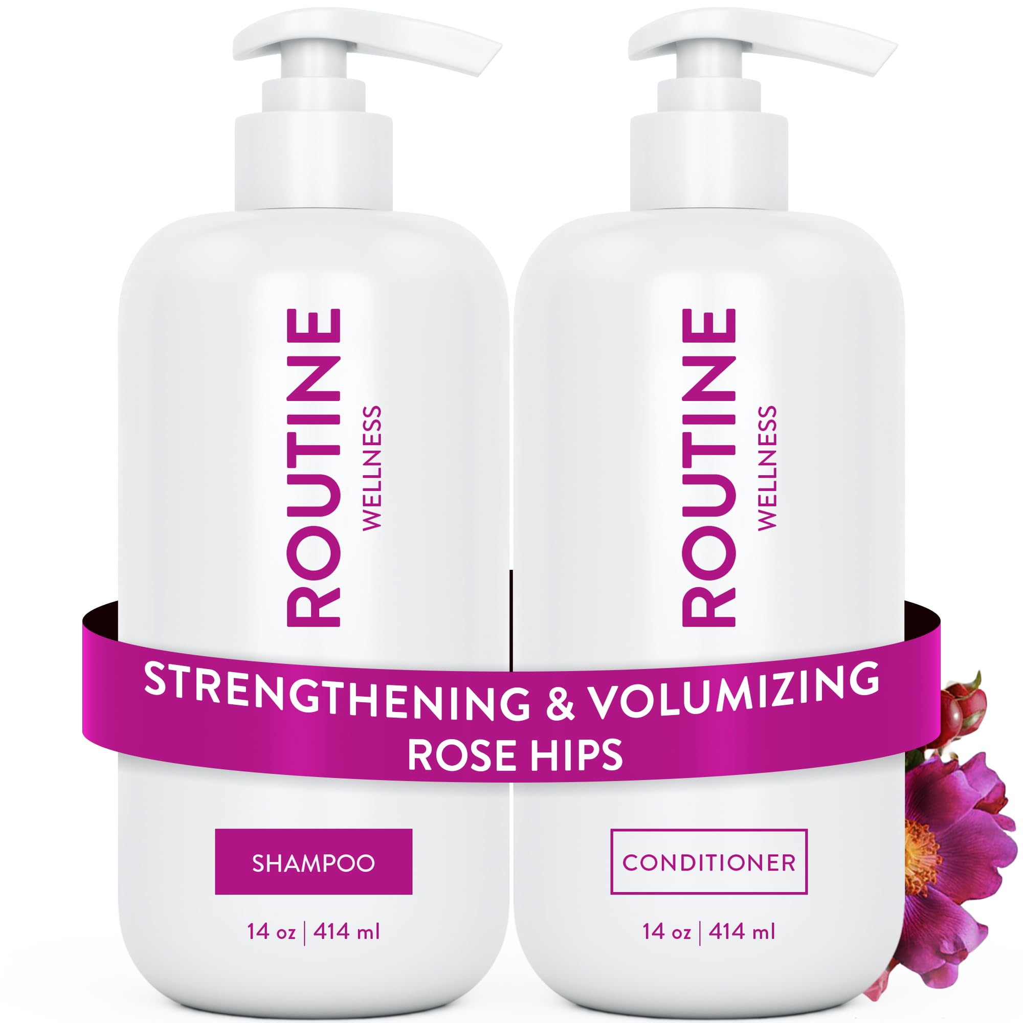 Shampoo & Conditioner Set - Strengthening & Volumizing for Thinning Hair - Promotes Full, Voluminous, Healthy Hair - Rose Hips (Pack of 2)