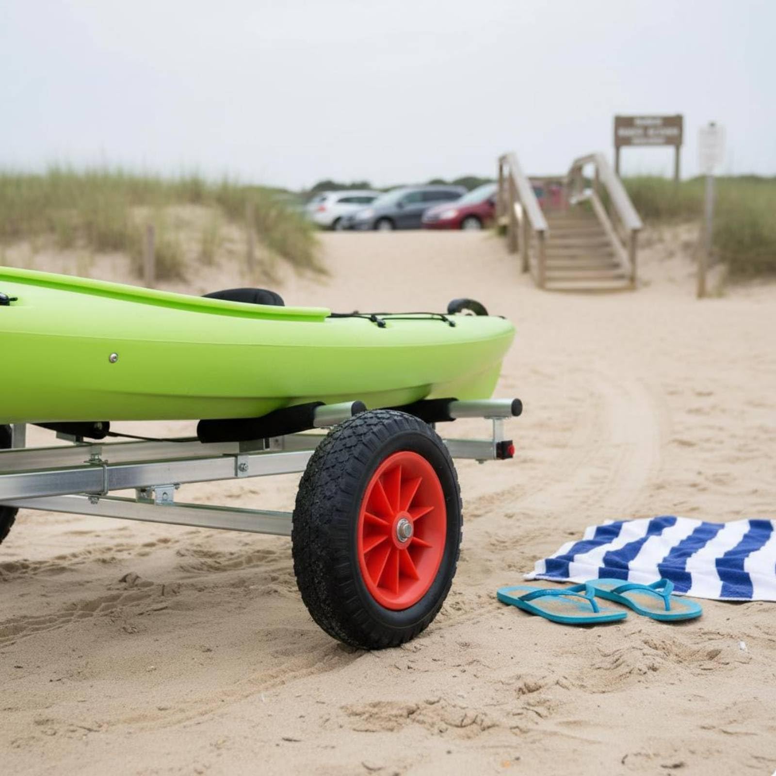 Milageto 2 Piezas Rueda Remolque Kayak Carrito Portaequipos Ruedín Playa Neumático Sólido PU con Tracción en Arena y Suelo Irregular Adecuada para, Verde, M