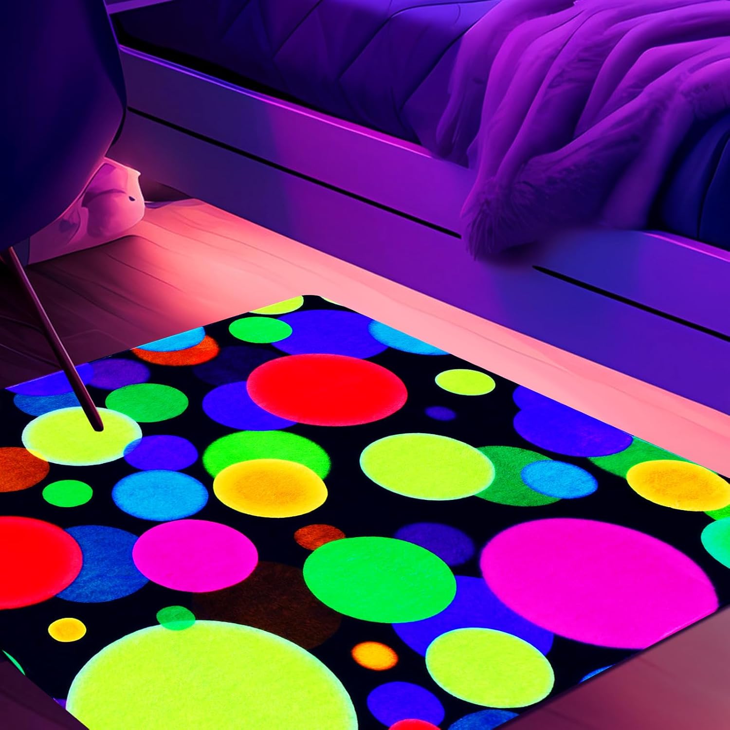 Duraaamo 39×39 Inch Neon Glow in the Dark Dance Floor Blacklight Rug UV Reactive Fluorescent Non-Slip Carpet Runner for Birthday 80s 90s Party Game Room Playroom Decorations(Rectangle)