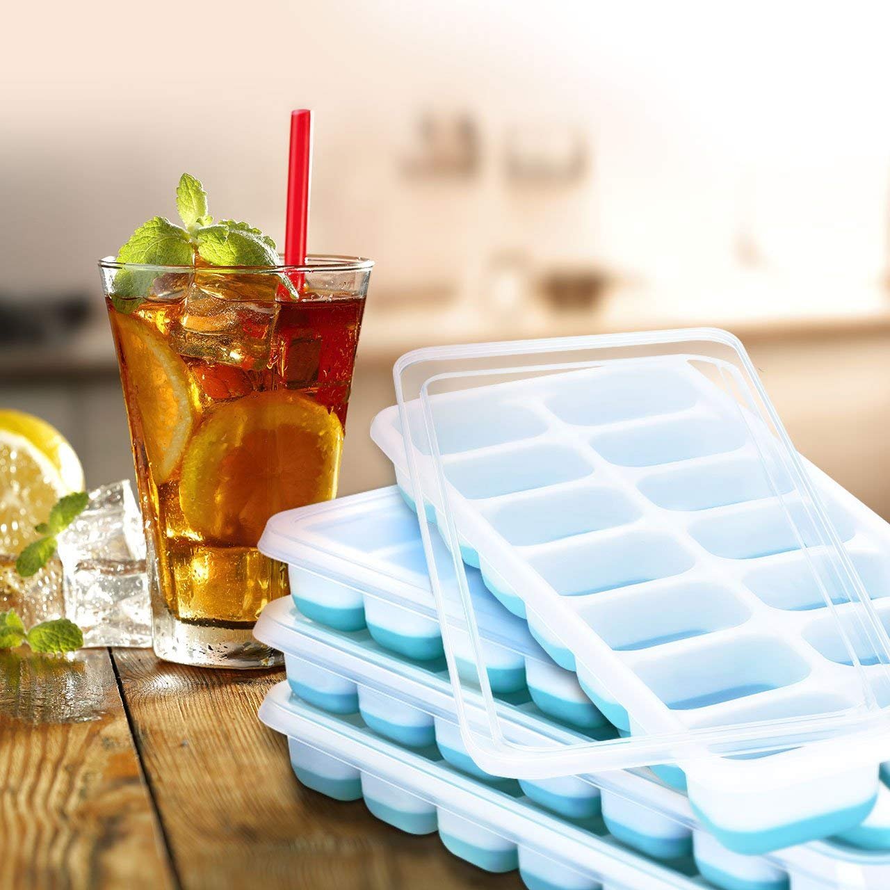 U Chef Ice Cube Molds with Lids, Set of 4 Flexible Silicone Easy Release Trays with Spill Resistant Removable Lid, Stackable Ice Trays — Amazon image 6