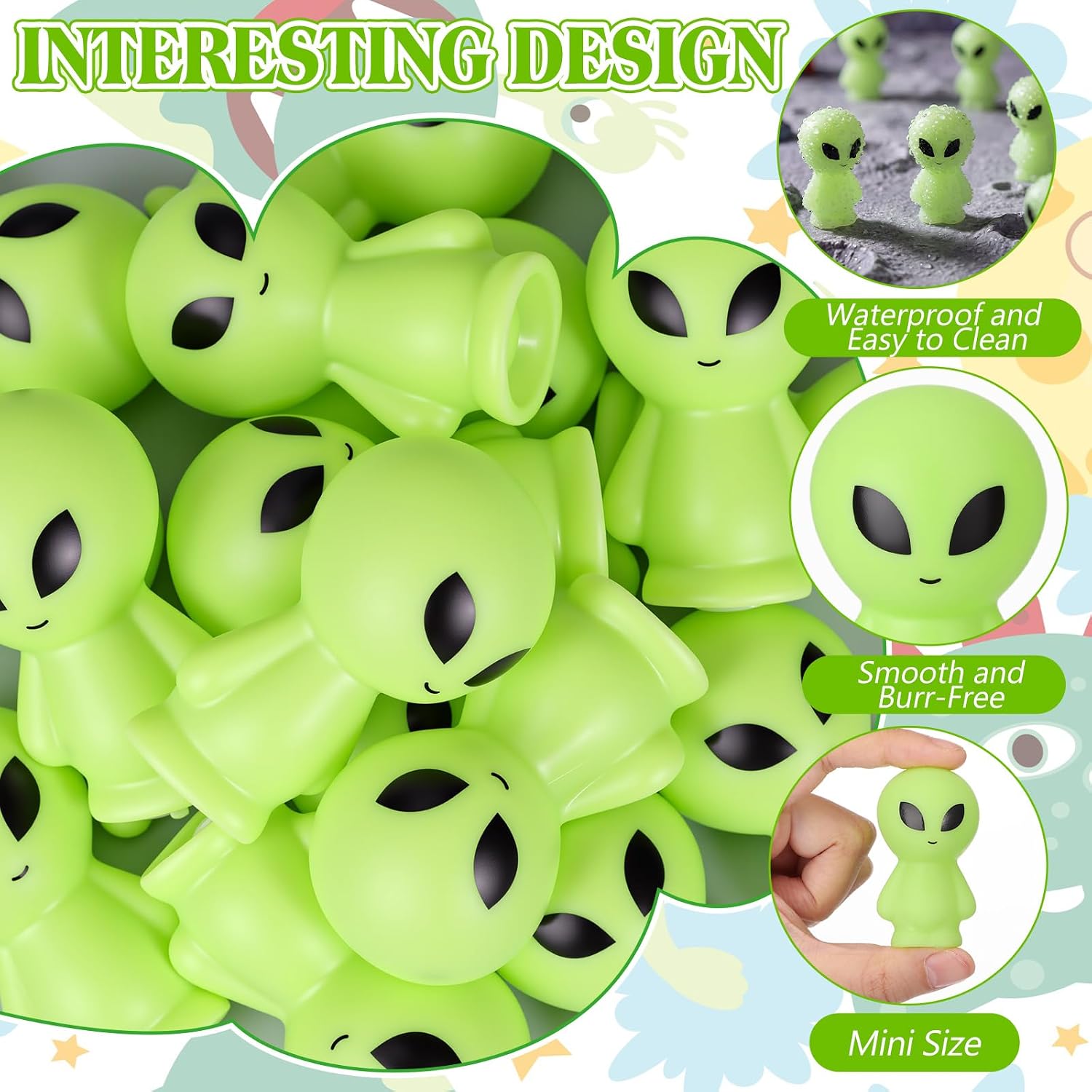 Sotiff 50 Pcs Mini Alien Rubber Figures Kids Halloween Alien Party Favors image 3