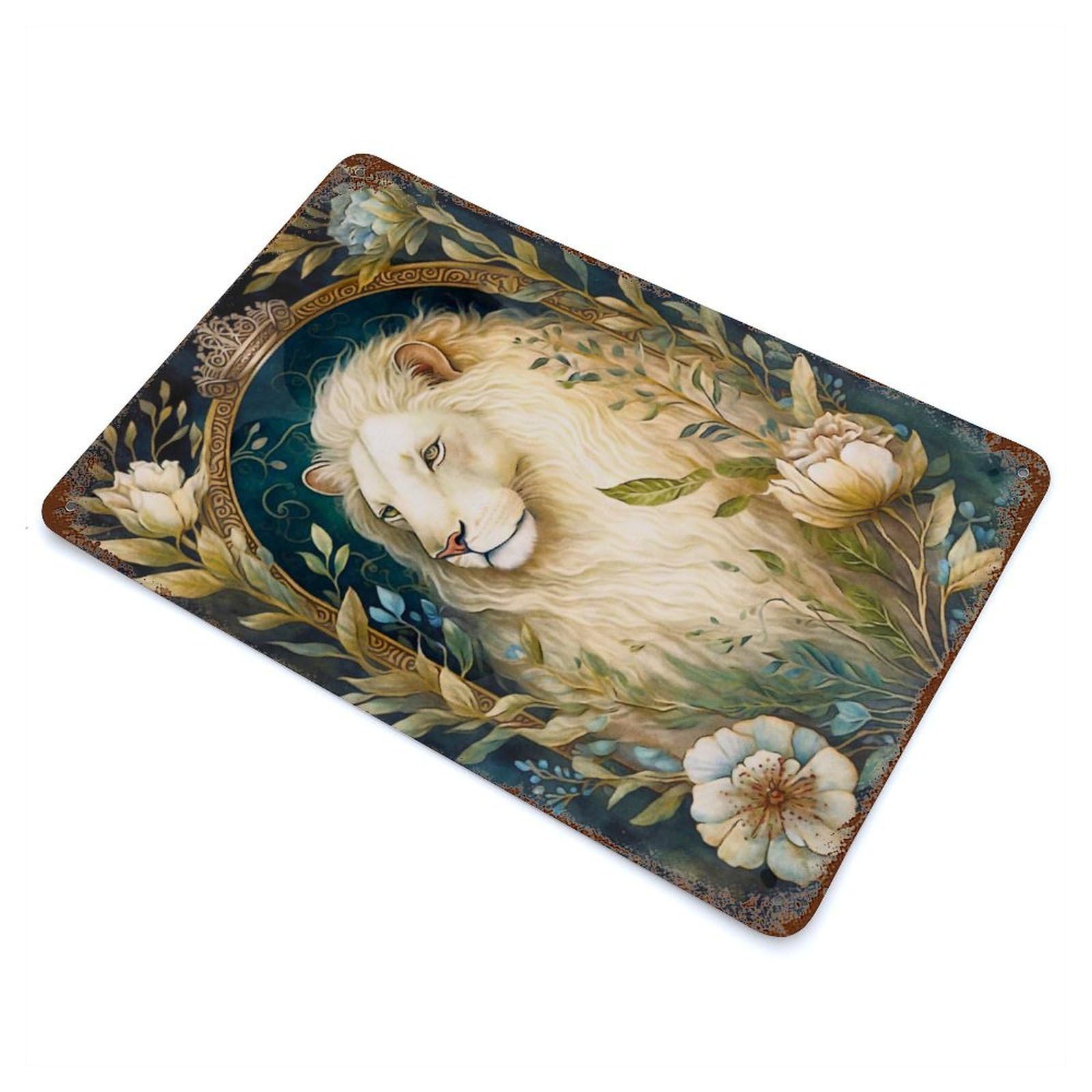 The White Lion Rusty Metal Tin Sign 11.8"x7.9", for Basement, Hobby Room And Garage Decor, Retro Wall Decor