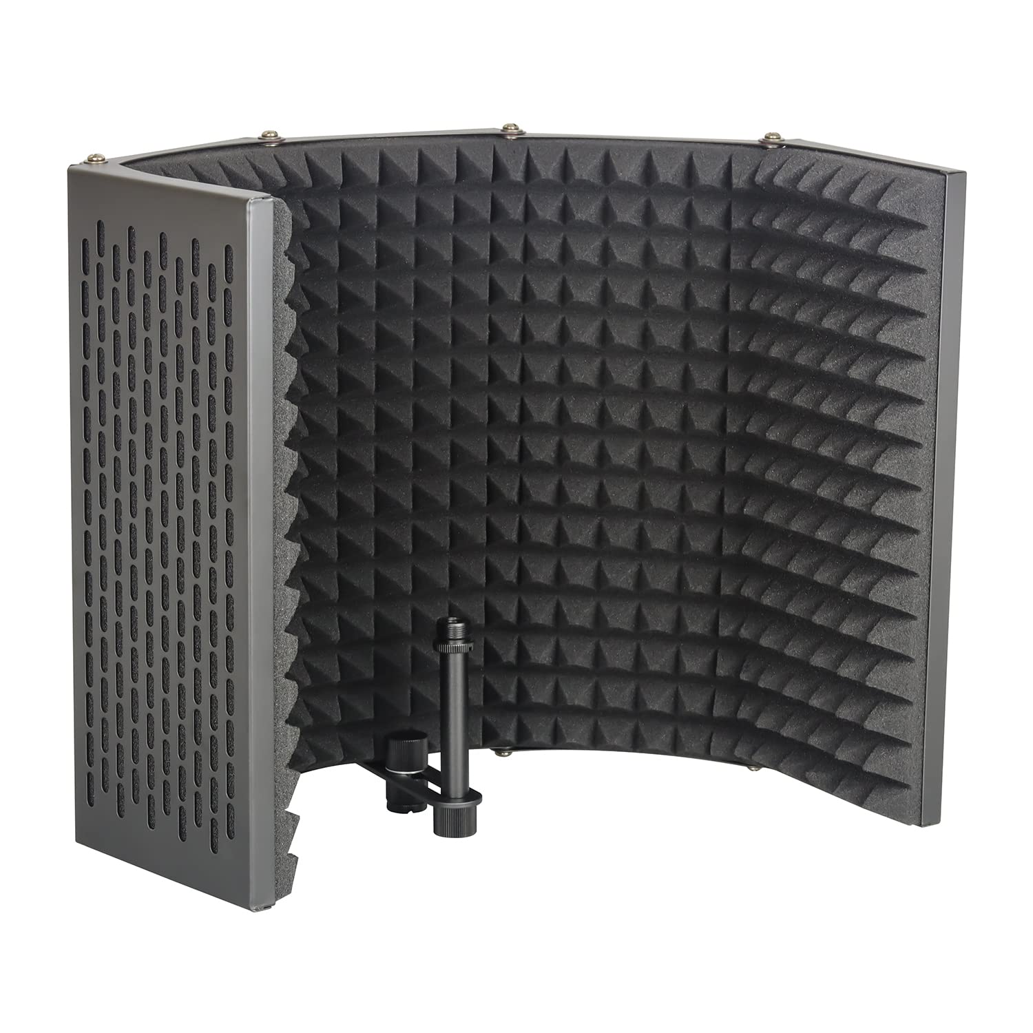 Pyle Microphone Isolation Shield, 5 Panel Acoustic Vocal Sound Dampening Noise Absorb Record Studio,1.6" Foam, Adjust Mic Depth, Removable Shock Mount, ⅝" Threaded, Podcast, Sing and Broadcast-1 set