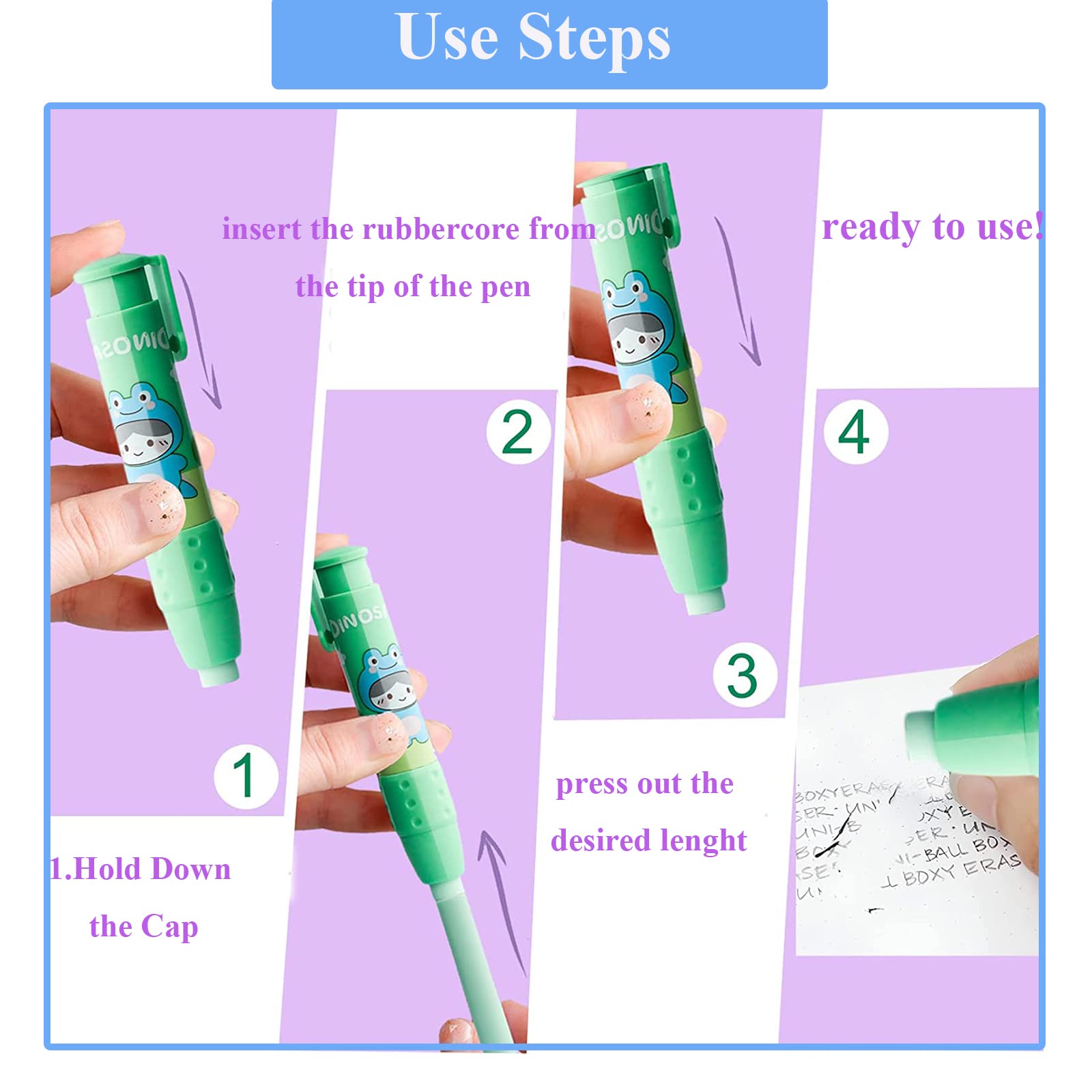 8 Gomme Da Cancellare Retrattili Con Ricarica - Cancellino Creativo 4 Colori + 4 Refill - 3