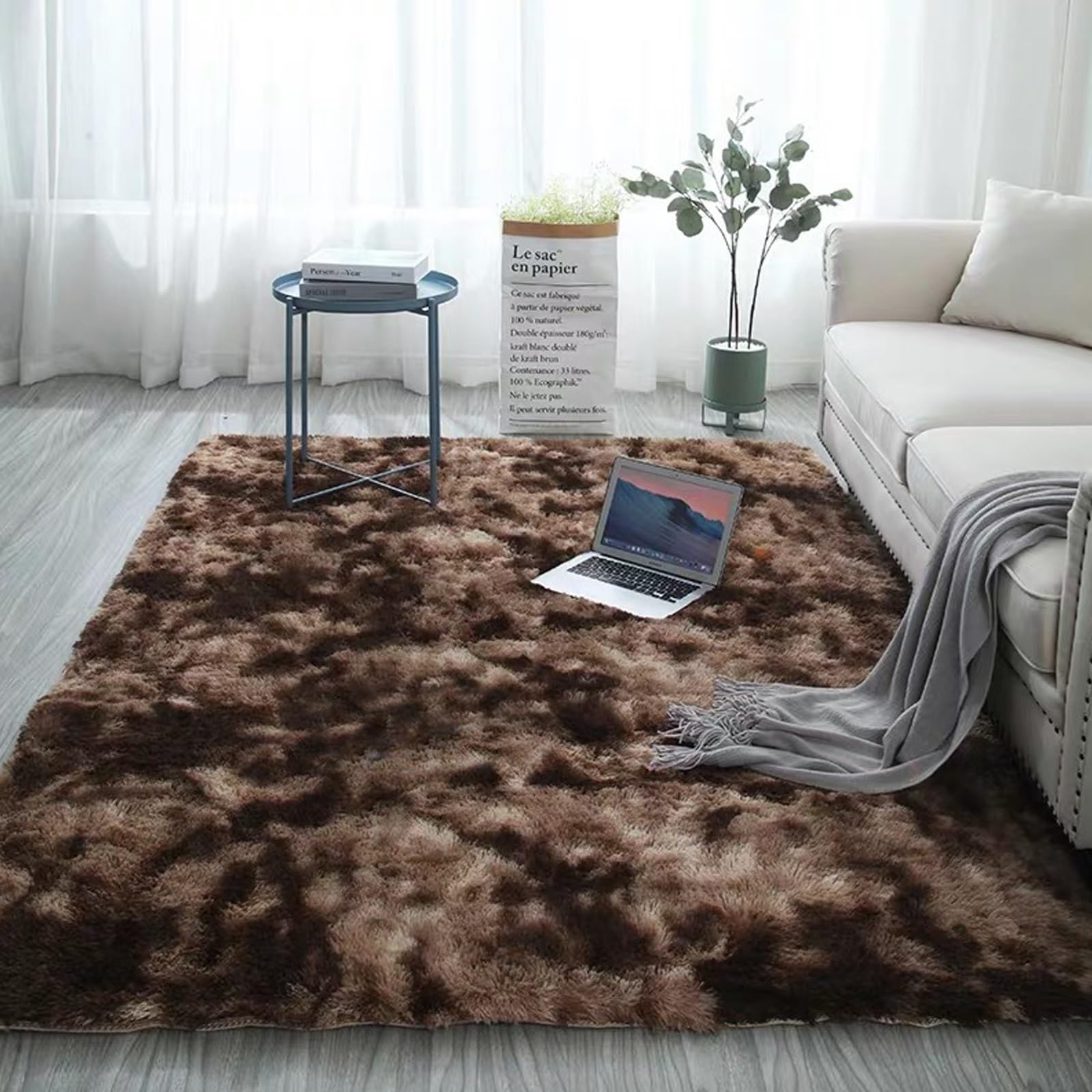 Tapis de salon moderne marron 160x250 cm avec dossier antidérapant pour éviter les glissades