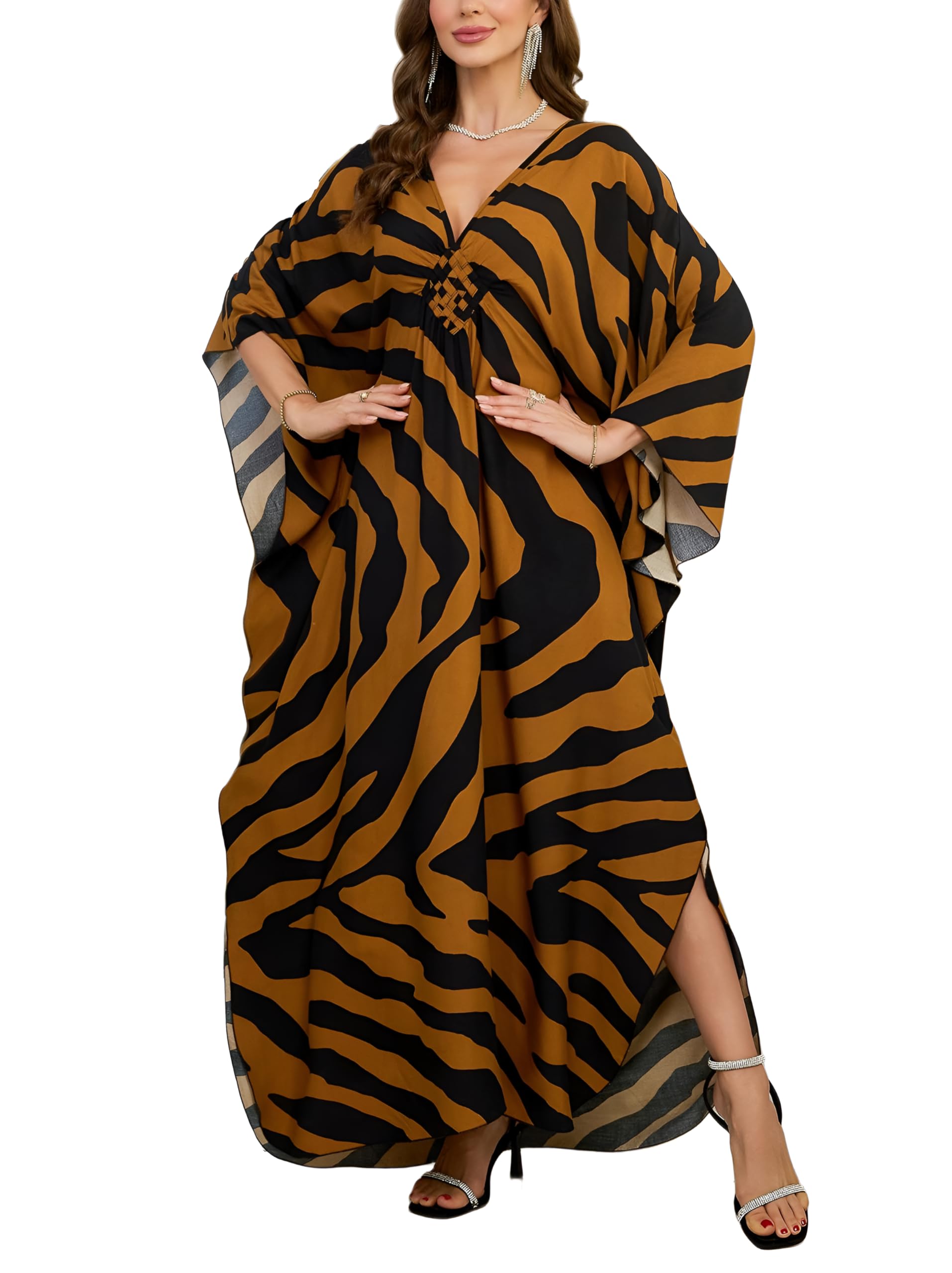 KEYLORTING Plus Size Kaftan Dress Women, African Moo Moo Print Caftan, Batwing Dress, Beach Cover Up for Party and Loungewear