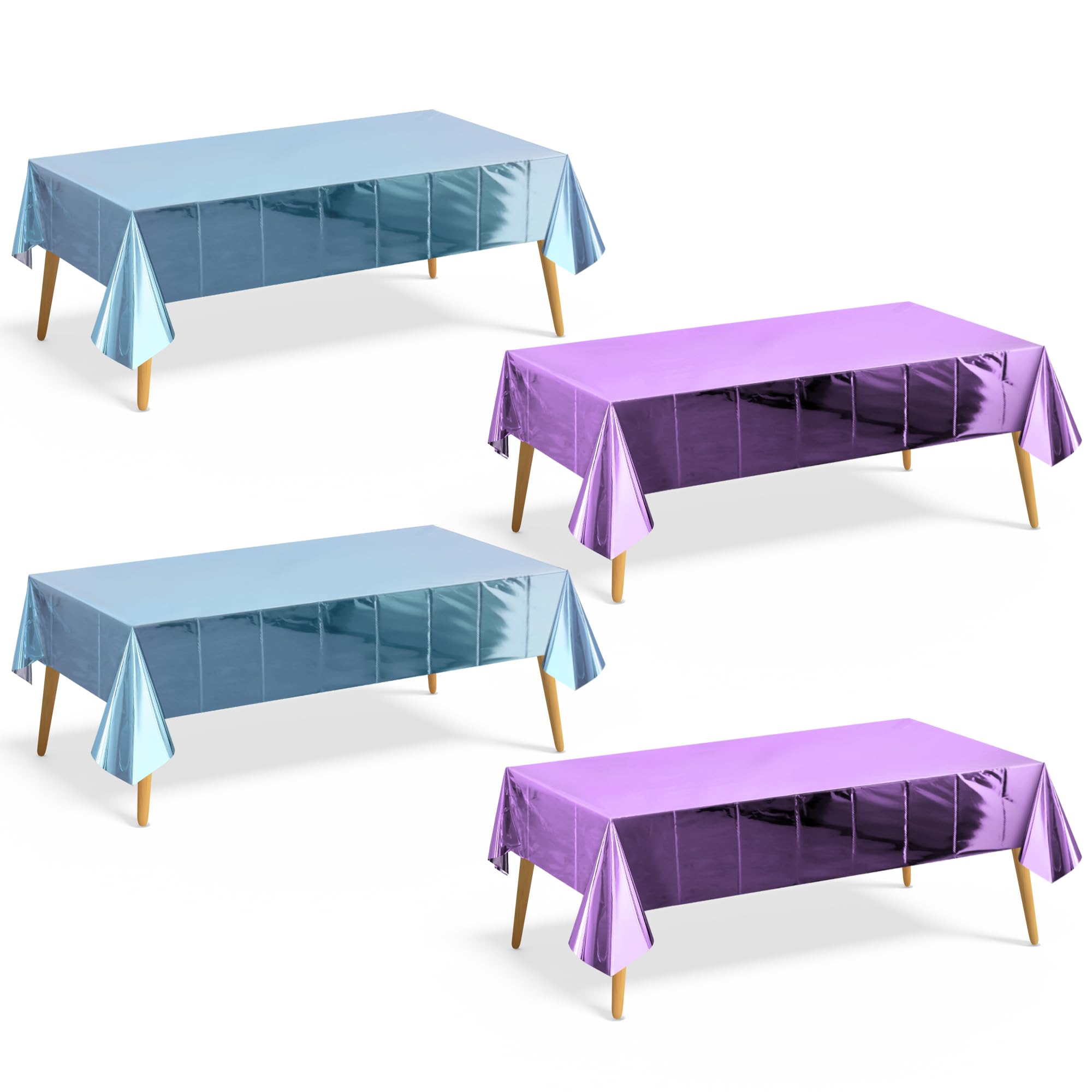 Just Shimmer 4 Pieces Light Blue &amp; Light Purple Foil Tablecloth 54 * 72inch Plastic Birthday Party Table Cloths Disposable Waterproof Table Cover for Christmas Wedding Graduation Party Supplies