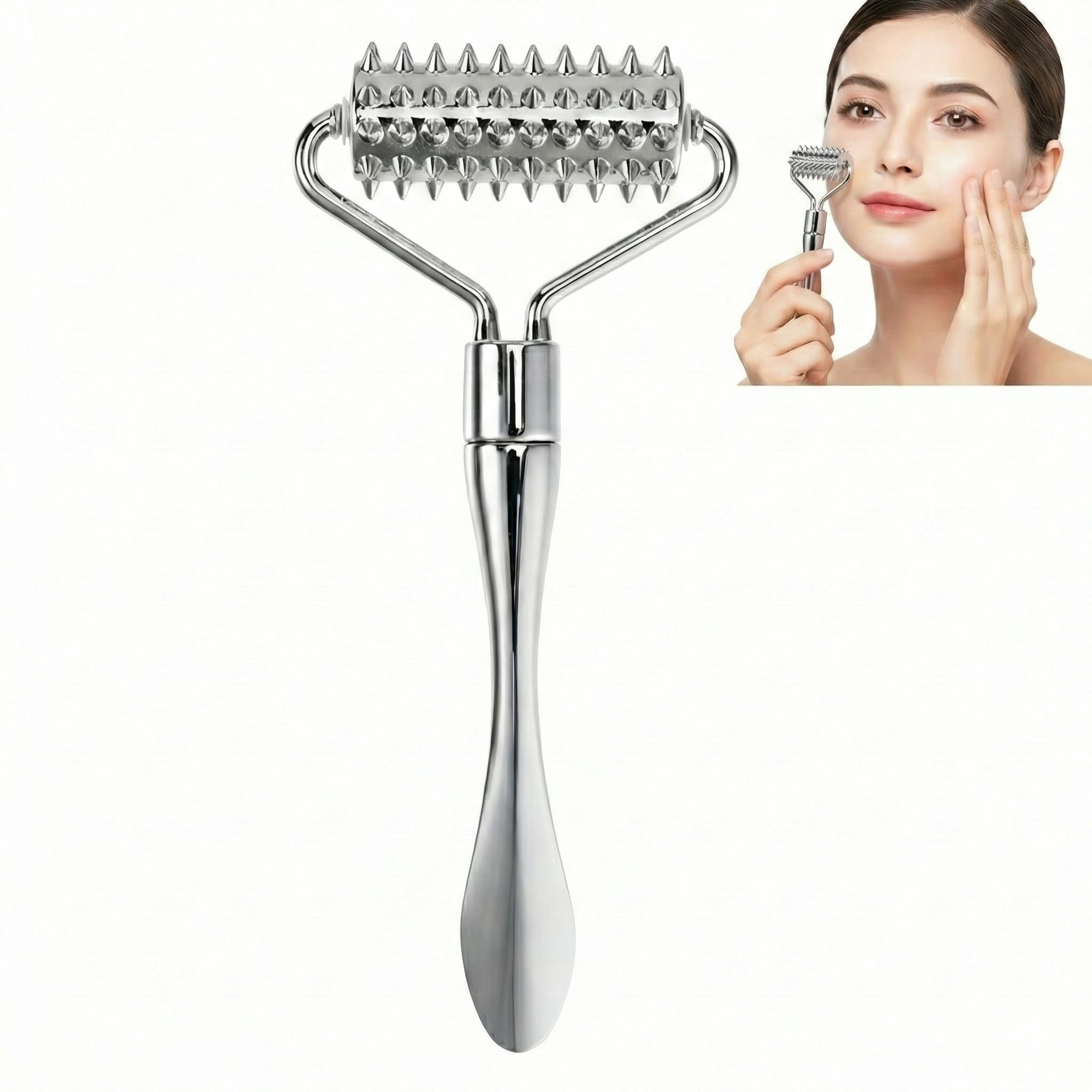Veemoon Rouleau Massage Ridoki Visage Rouleau De Massage D'Aiguille Outil De Des Tissus Profonds MéTal Pour Absorption De La Lotion DéTente Musculaire - Et Raffermissement De La Peau