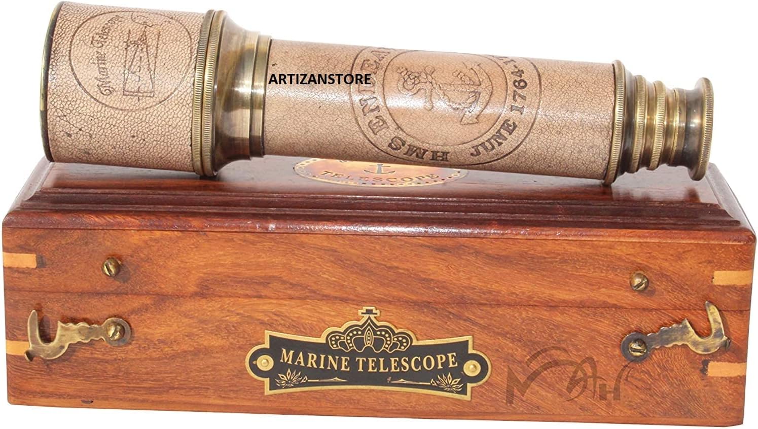 18 Inch Brass Ship Captain Telescope/Brass Spyglass with Hardwood Box Telescope for Kids Friends Family Children