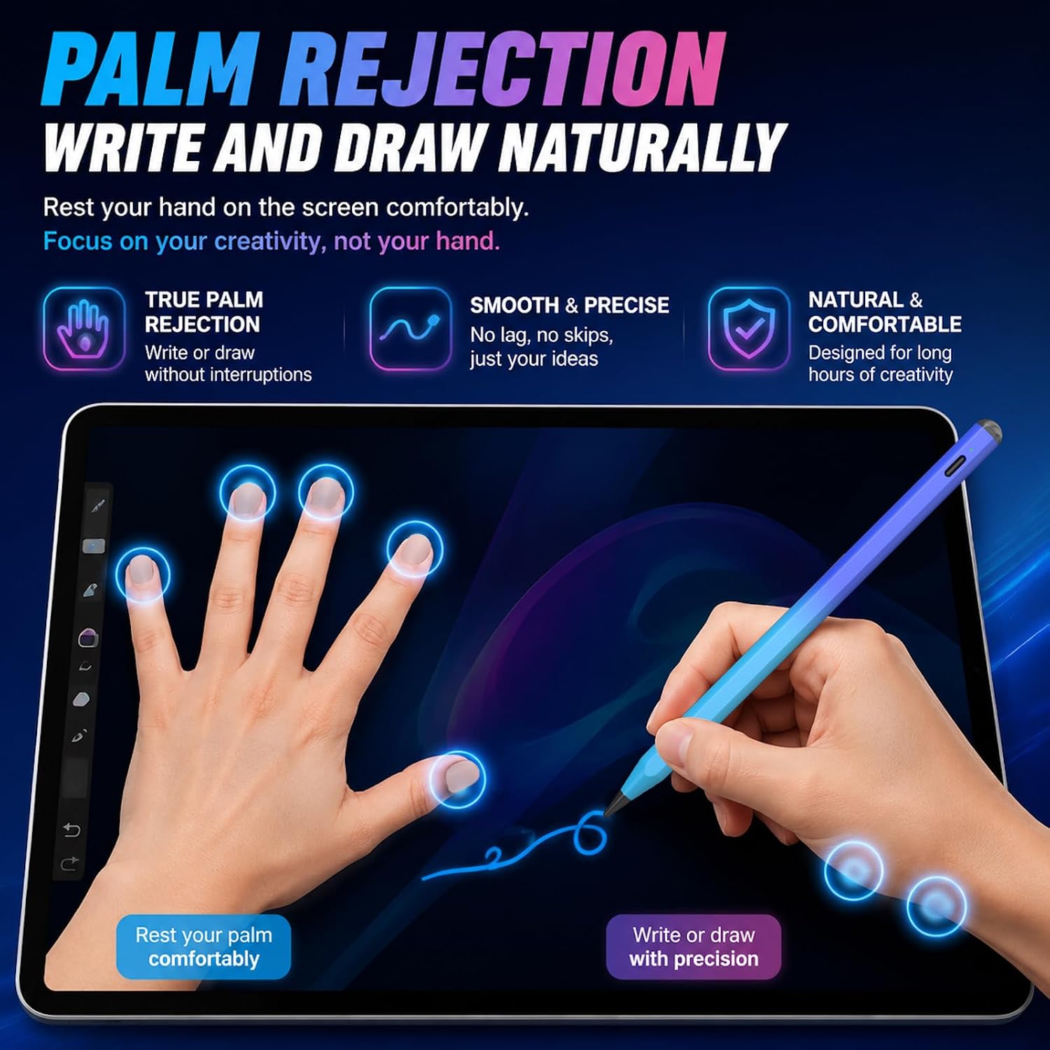 ANYQOO Stylus Pen for iPad 2018-2026 Palm Rejection Magnetic 15H Battery image 4