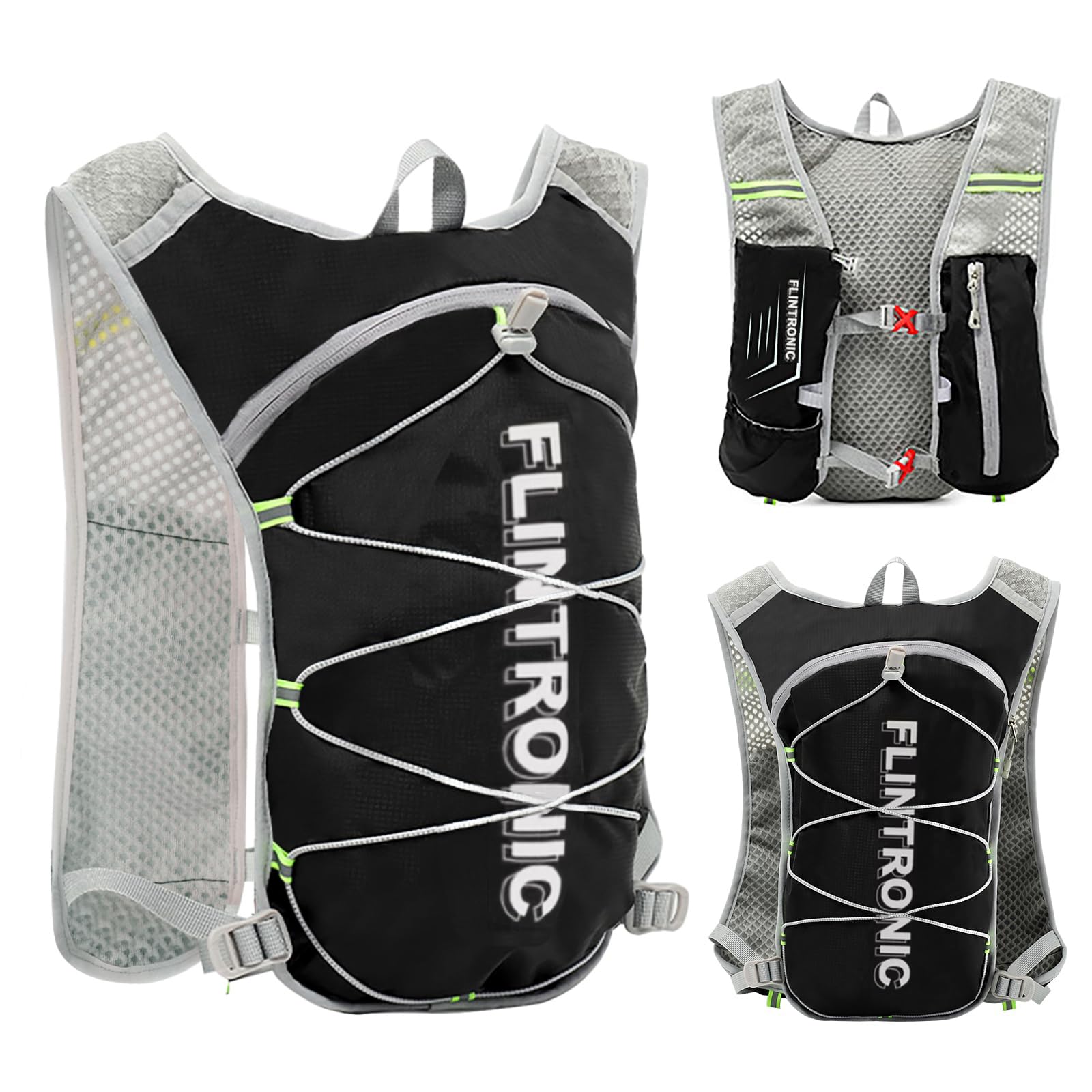Flintronic Running Vest for Women Men, Lightweight Running Backpacks, Hydration Vest Backpack with Reflective Design, Adjustable Hydration Backpack for Outdoor Climbing Hiking Cycling Biking Trail