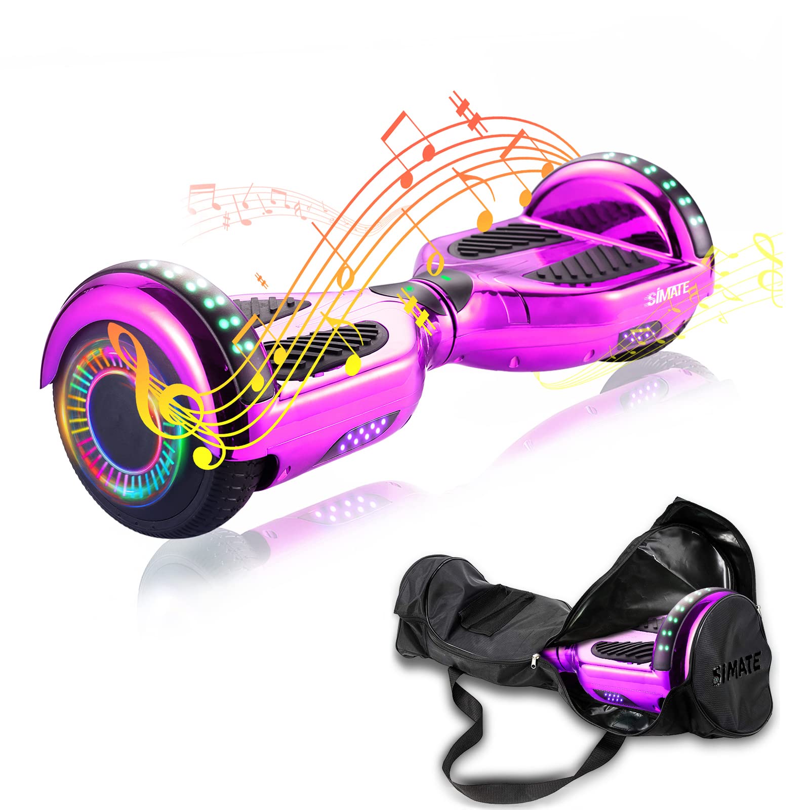 SIMATE Hoverboard with Carrying Bag, 6.5" Self Balancing Electric Hover Board with Bluetooth Speakers and LED Lights for Kids Adults Girls Boys Gifts