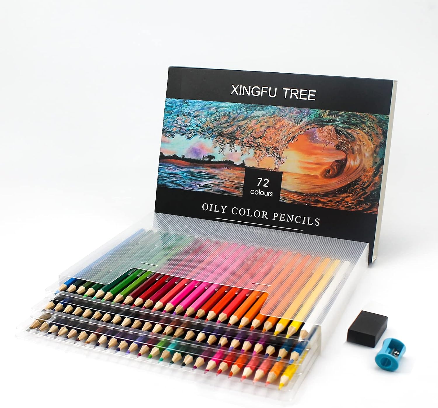 XingFu Tree Colored Pencils Set with Canvas Wrap, Extra Accessories Included, For Professional Color Mixing Painting and Sketching Daughter Oil based Color Pencils (72 color box packaging)