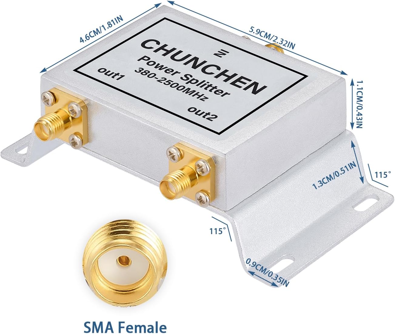 2 Way SMA Female Connector Power Splitter 50 Ohm Signal Splitter 380MHz-2500MHz Cable Signal Splitter 1 Input 2 Output for Antenna Cable