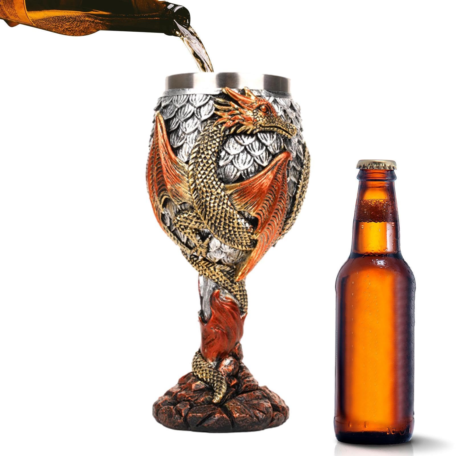 Copa de vino de dragón y cáliz de acero inoxidable medieval