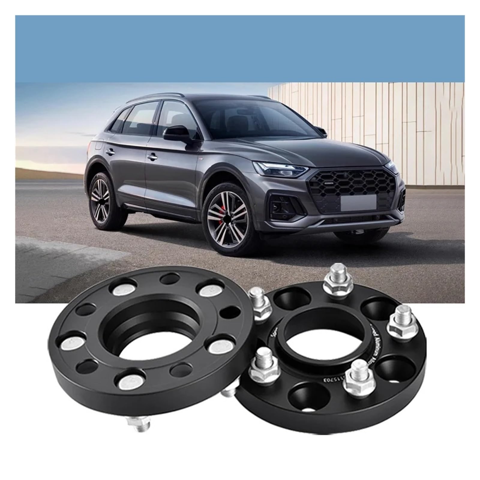 Entretoises de roue de voiture Entretoises de roue noires en aluminium forgé, adaptateur moyeu, 2 pièces, pour Q5 PCD 5X112 CB 66.6 M14X1.5(Black 12mm 2PC)