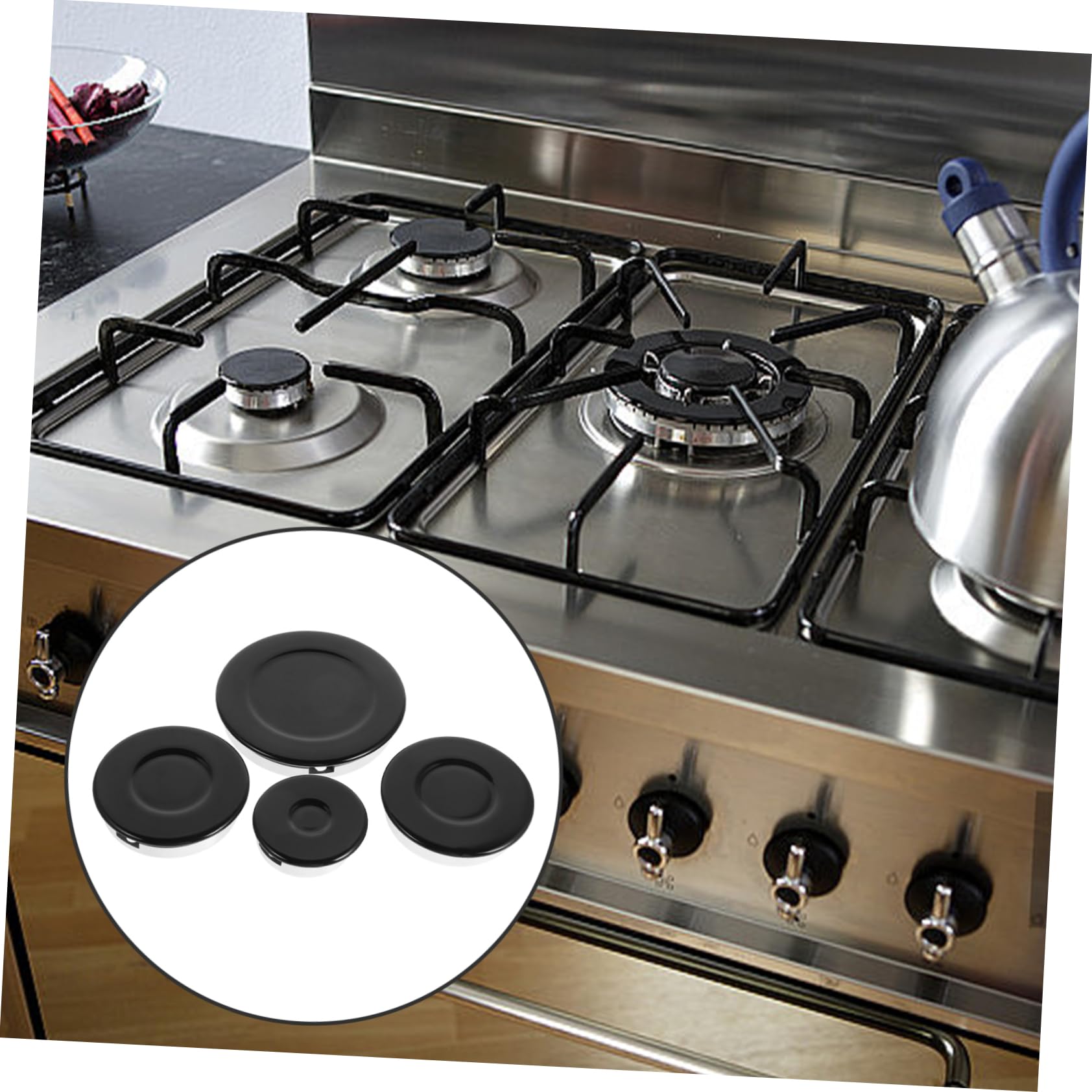 Operitacx Juego de Tapas para Quemador de Gas Negro de Aluminio y Hierro Protección contra Fugas y Fuegos Potentes para Fogones Múltiples en Cocina