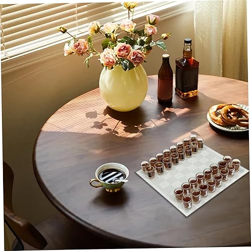 Miniatura 3 de Juego de ajedrez de vidrio transparente, tablero de ajedrez de vidrio de 10 x 10 pulgadas con 32 piezas de tazas, juego de chupitos para beber,