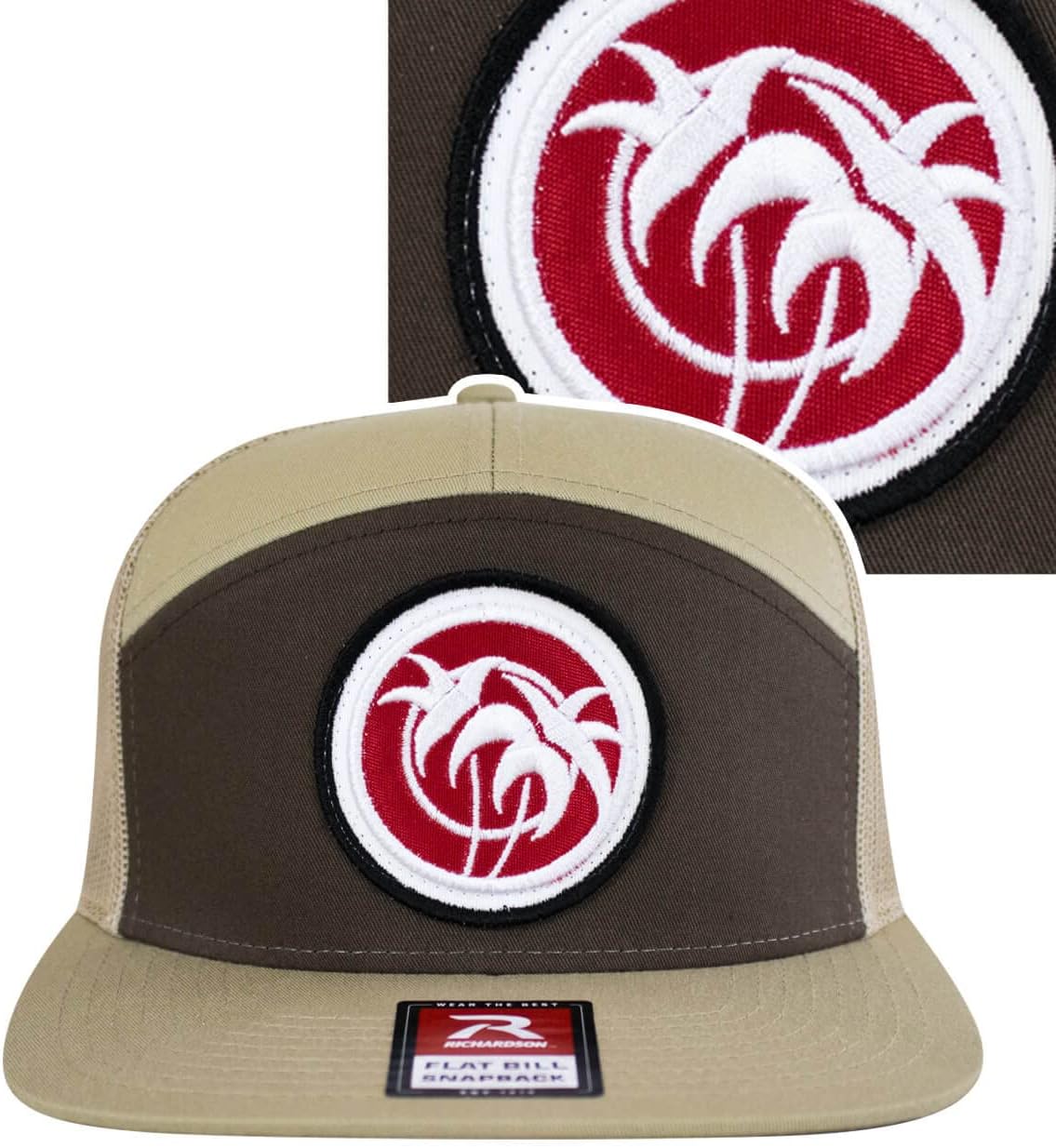 Premium 7-Panel Rojo Negro Trucker Hat with Red Patch Design - Ideal for Fishing, Golf and Beach Outings - Embroidered Logo