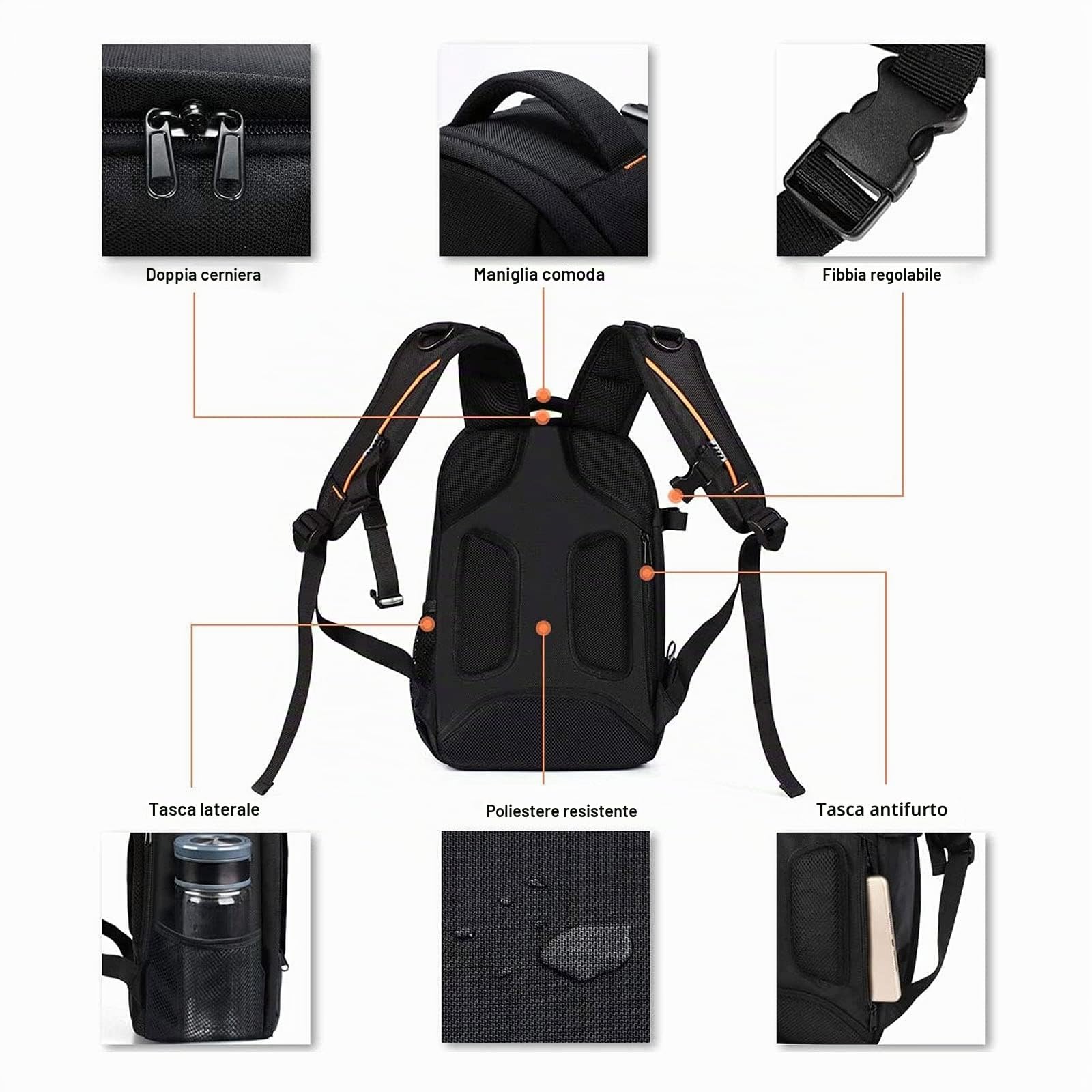 MOSISO Zaino Fotocamera,Zaino Fotografico DSLR/SLR/Mirrorless, Imbottito, | Antiurto, con Inserti Modulari Personalizzati&Supporto per Treppiede Compatibile con Canon, Nikon, Sony etc,Nero