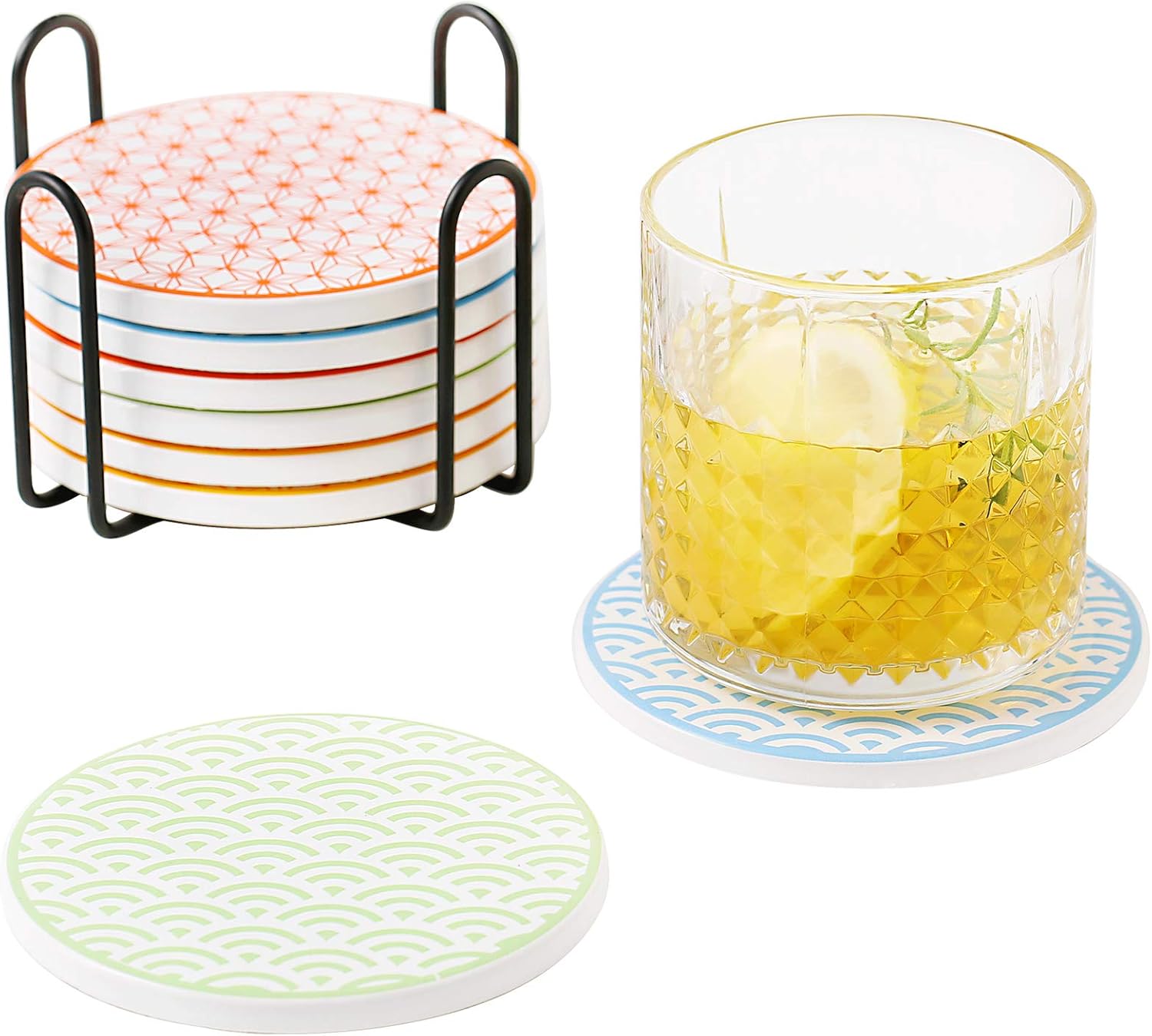 vancasso Natsuki Drink Coasters with Holder, Coasters Cup Mat with Non