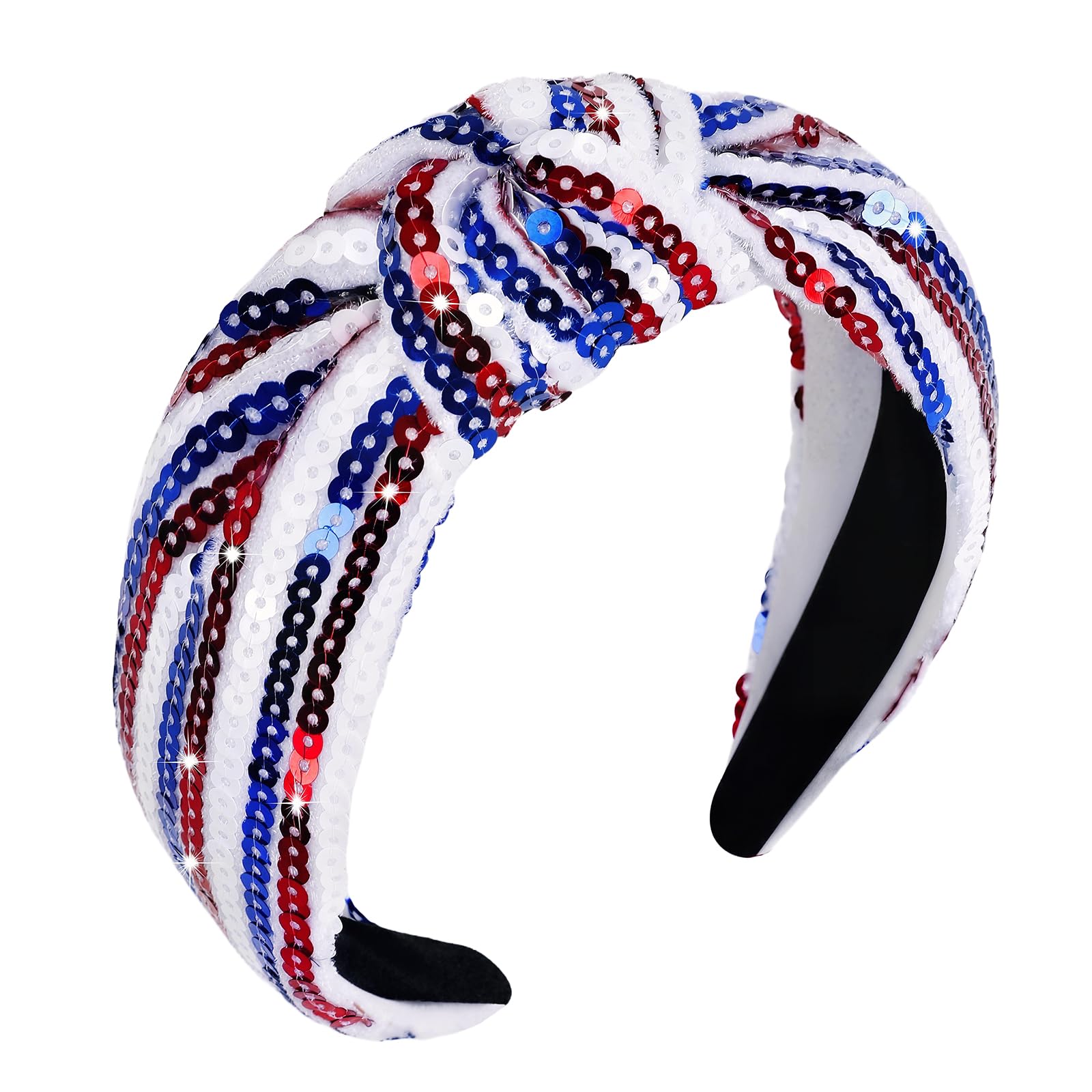 4th of July Headband for Women Glitter Red White and Blue Cute Knotted Headbands American Flag USA Hairband Hair Accessory Gifts