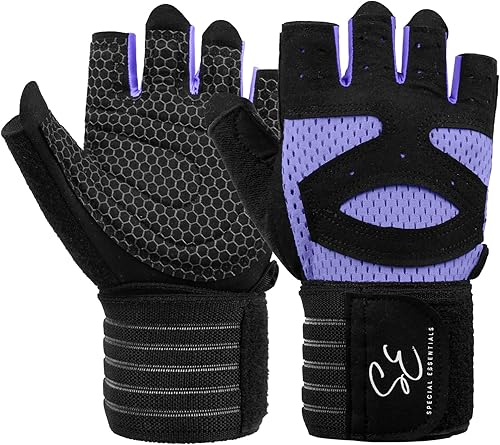 Special Essentials Guantes de gimnasio para levantamiento de pesas para hombres y mujeres, guantes de entrenamiento sin dedos con acolchado