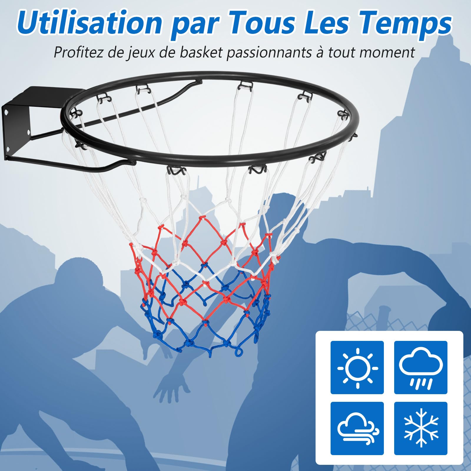 COSTWAY Panier de Basket Anneau Suspendu avec Filet Toutes Saisons, Jante de Basket-Ball Murale Remplacement Universelle pour Intérieur/Extérieur