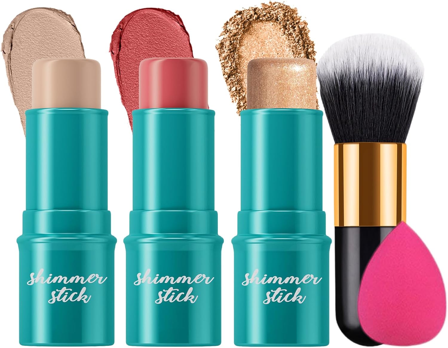 RoseFlower 3pcs Face Contour Makeup Set, Highlighter and Blush Cream Kit With Brush, Contouring Stick for Fair Skin, Concealer Makeup Gift for Beginner Teen Girls Women