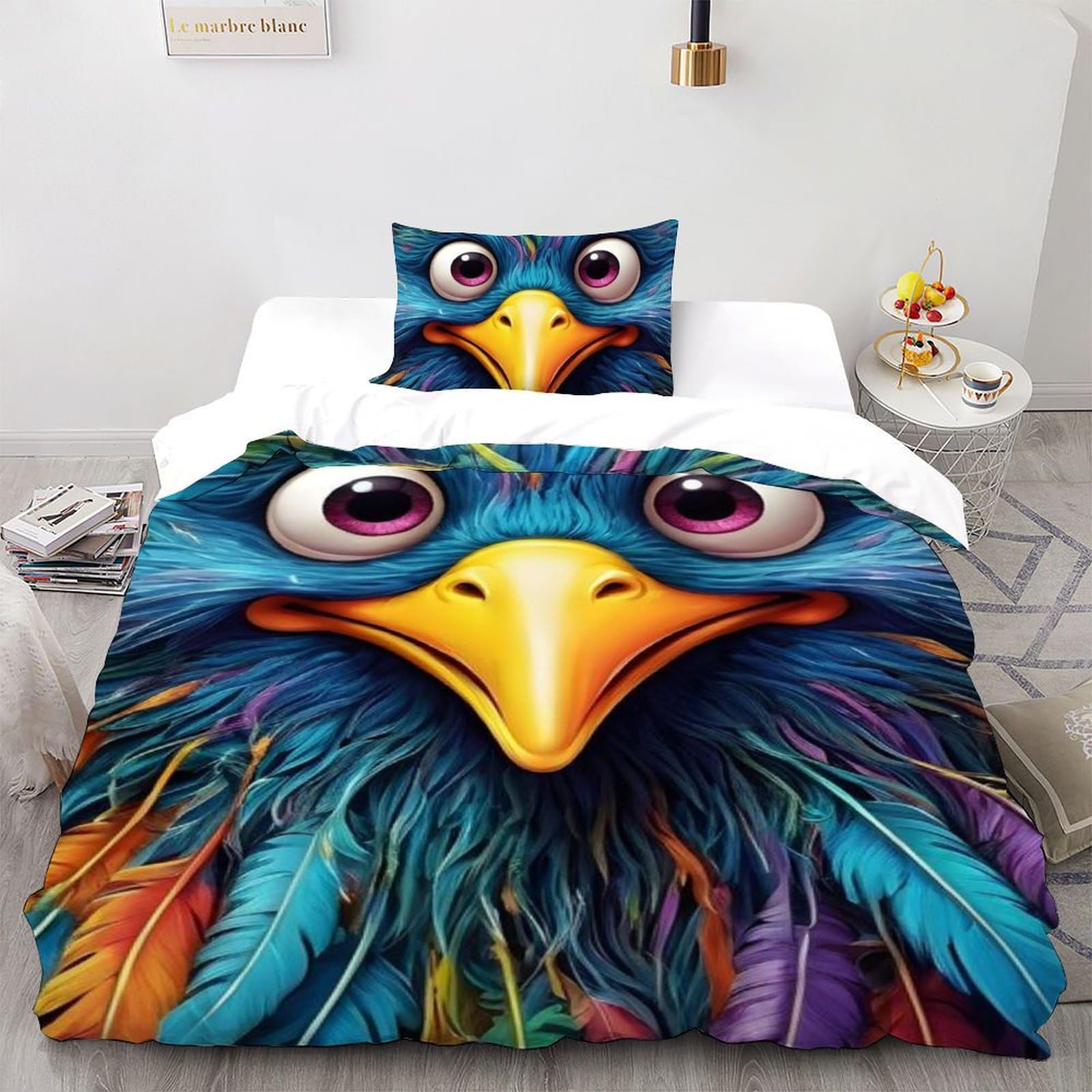 Housse de couette oiseaux microfibre infroissable pour simplifier le nettoyage du lit enfant