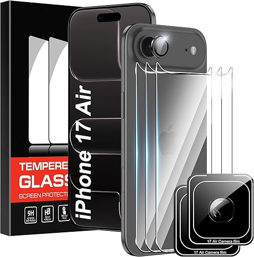 Protector de pantalla trasera para iPhone 17 Air de 6.5 pulgadas con protector de lente de cámara, vidrio templado antiarañazos, dureza 9H,