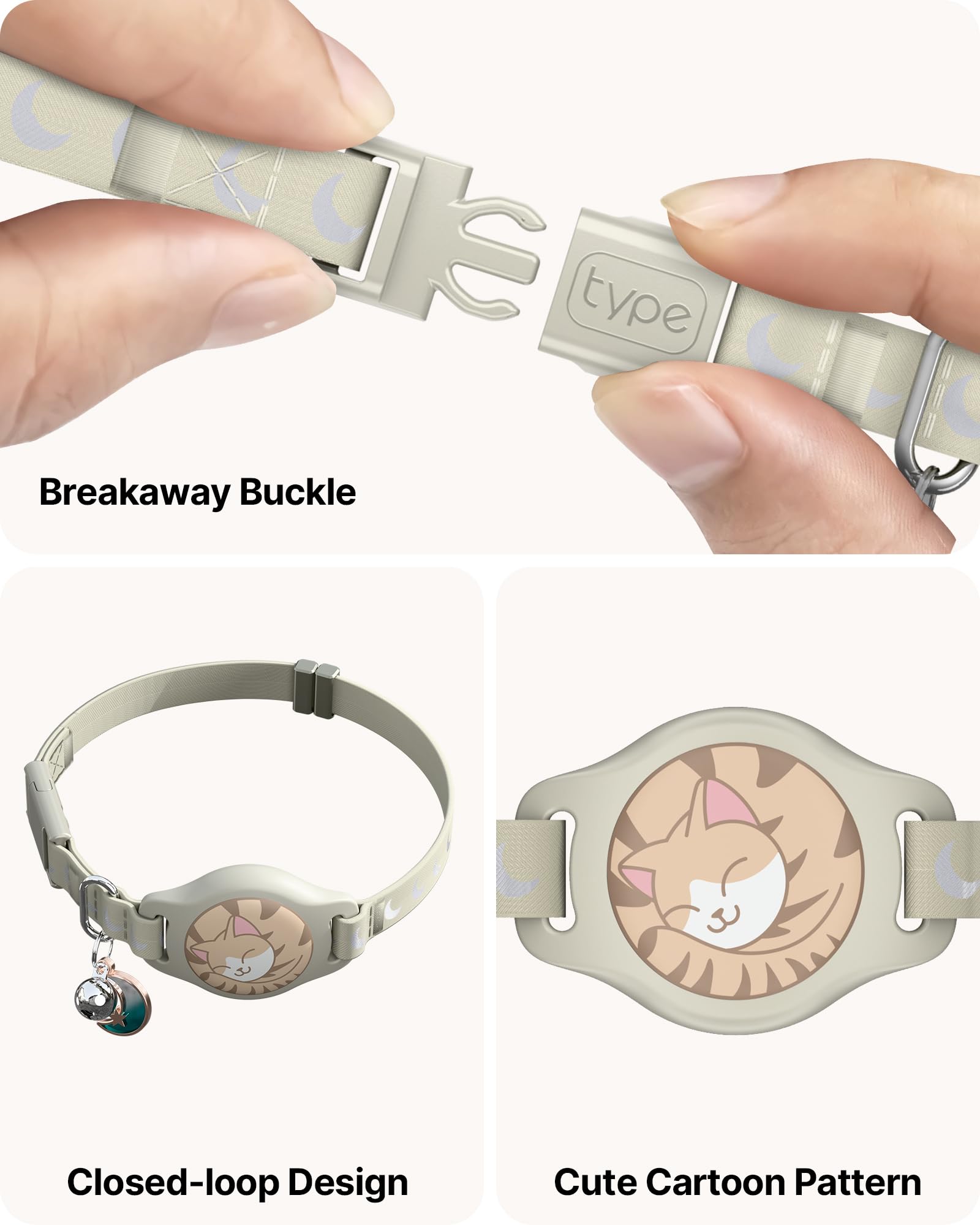 Collar de gato con soporte para Airtag, collar de gato Breakaway Airtag para Apple Air Tag con patrón luminoso y reflectante, collares GPS impermeables para niños y niñas, gatos con campana, caqui