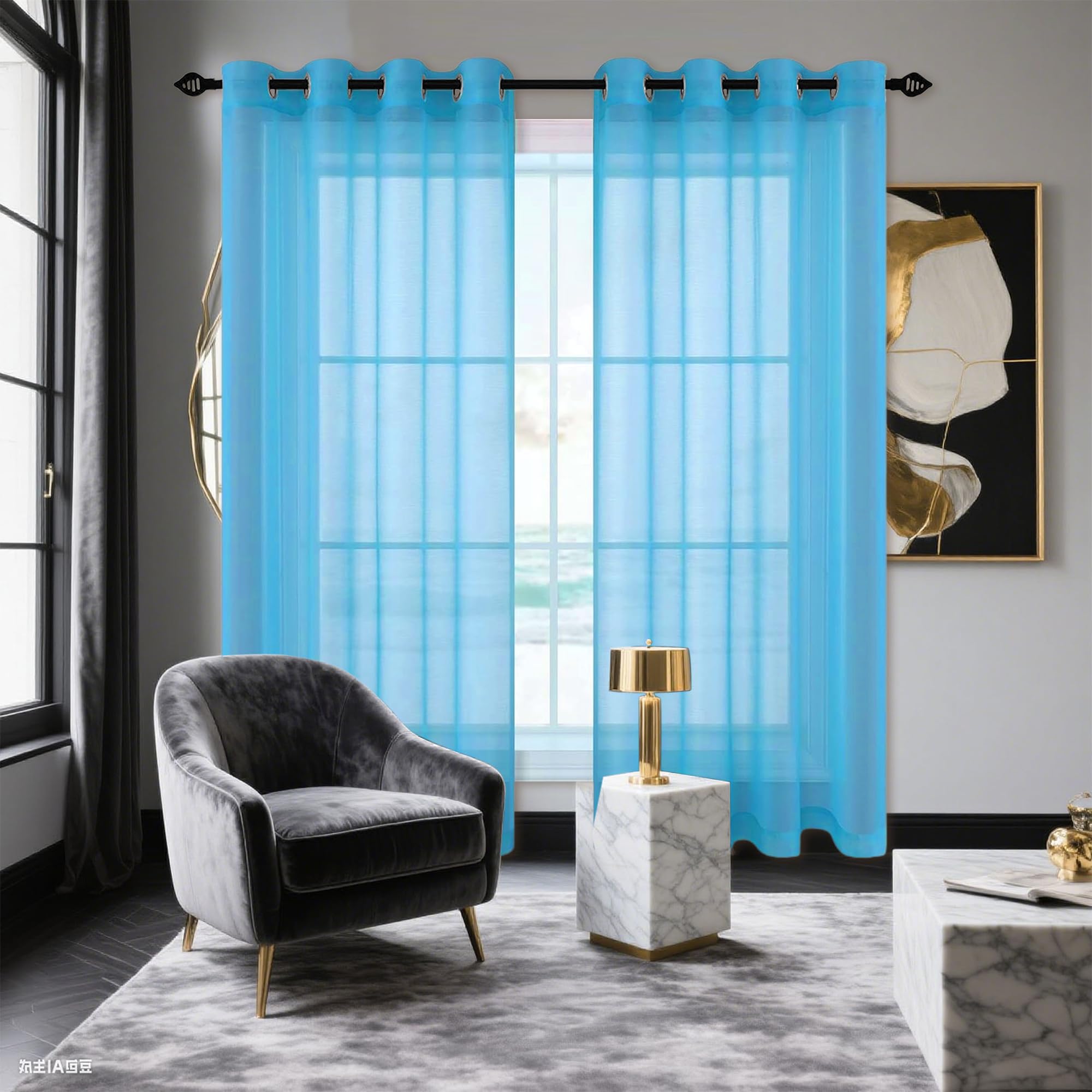 Rideaux salon elegants bleu ciel 220x210 voilage fenetre a oeillets modern