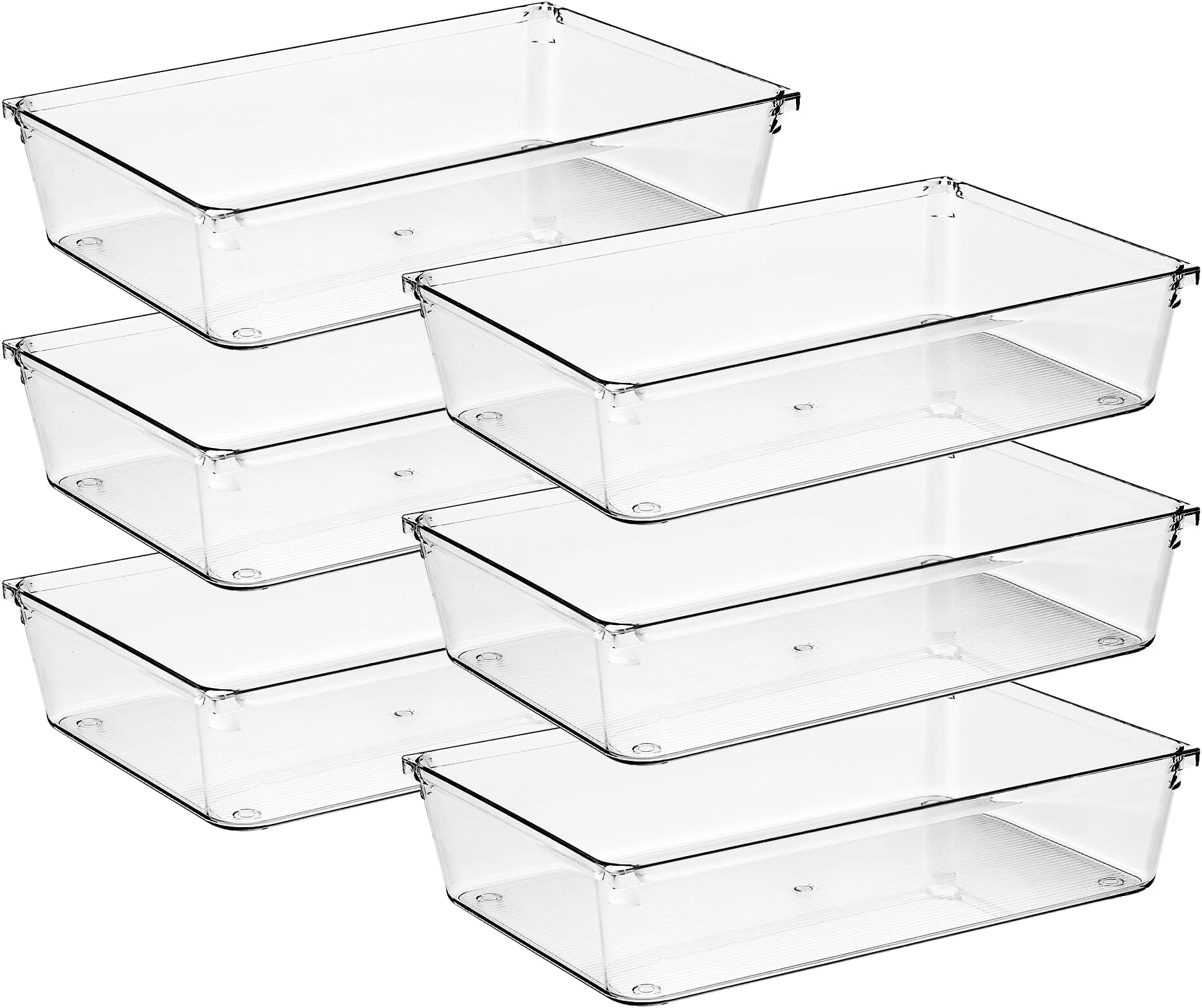 Ravinte 6 Pack Drawer Organizer - 6" X 9" Plastic Storage Bins, Acrylic Organizers with Non-Slip Pads Clear Desk Storage Tray for Makeup, Jewelries, Kitchen Utensils, Bathroom and Office