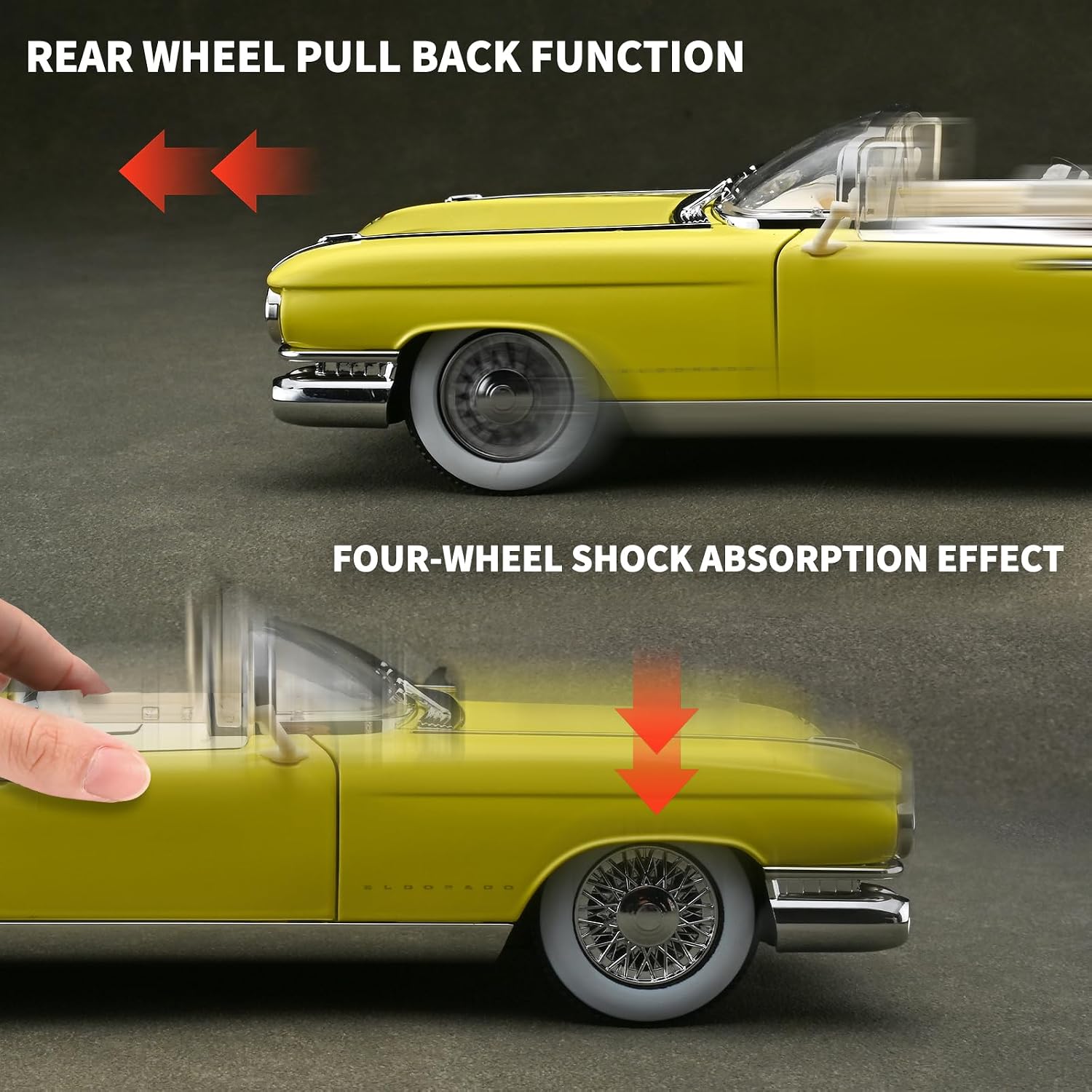 RZAPE Toy Car Models 1/24 Diecast Cars Eldorado Metal Model Car Carros De Coleccion,Model Cars Kits for Adults and Boys,Pull Back Car with Lights and Sounds,Toy Cars for Boys Age 4-7（Yellow）