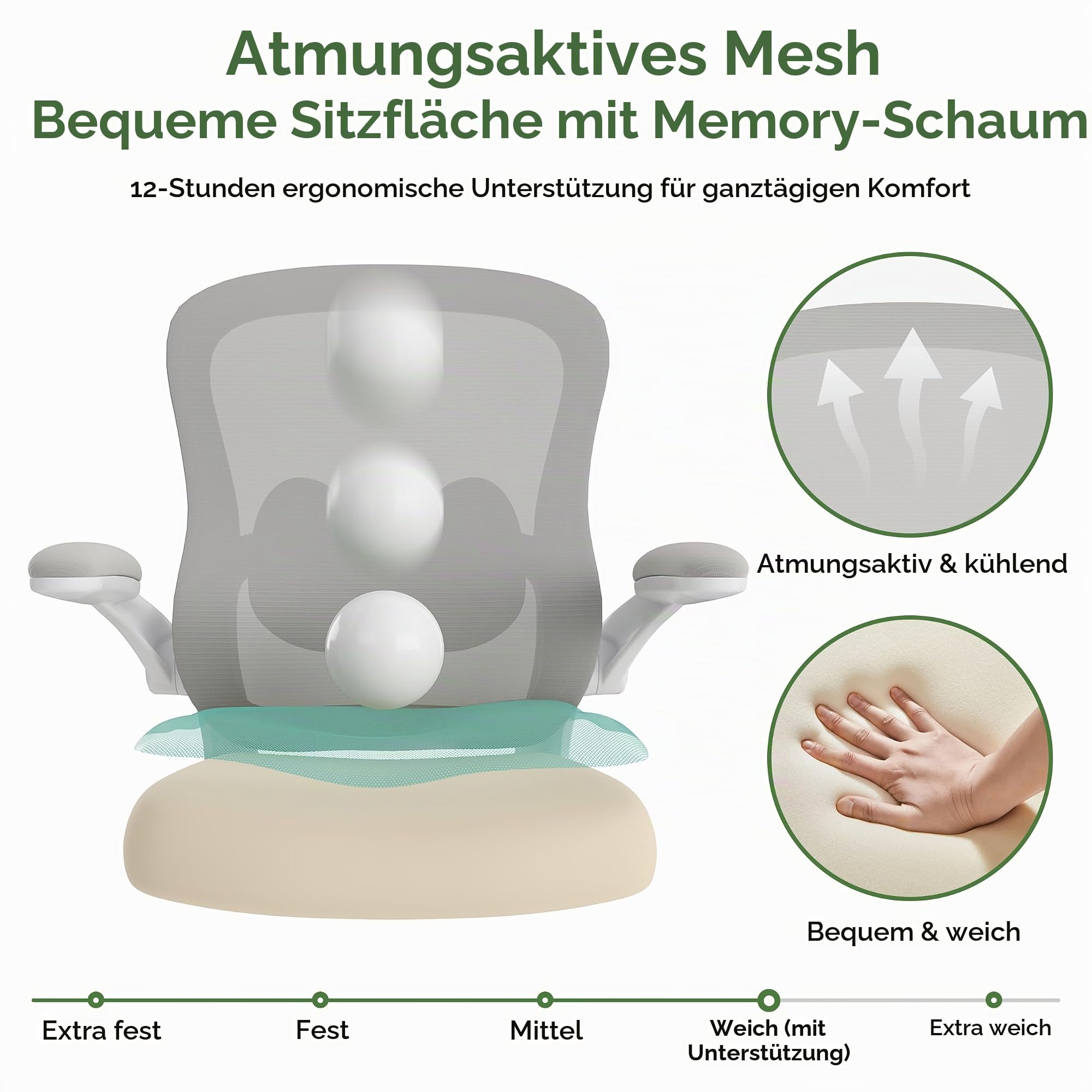 Farini Ergonomischer Mesh Rollcomputer Stuhl mit Verstellbarer Lendenstütze und aufklappbaren Armlehnen – Executive Schreibtischstuhl, drehbarer Bürostuhl für Homeoffice
