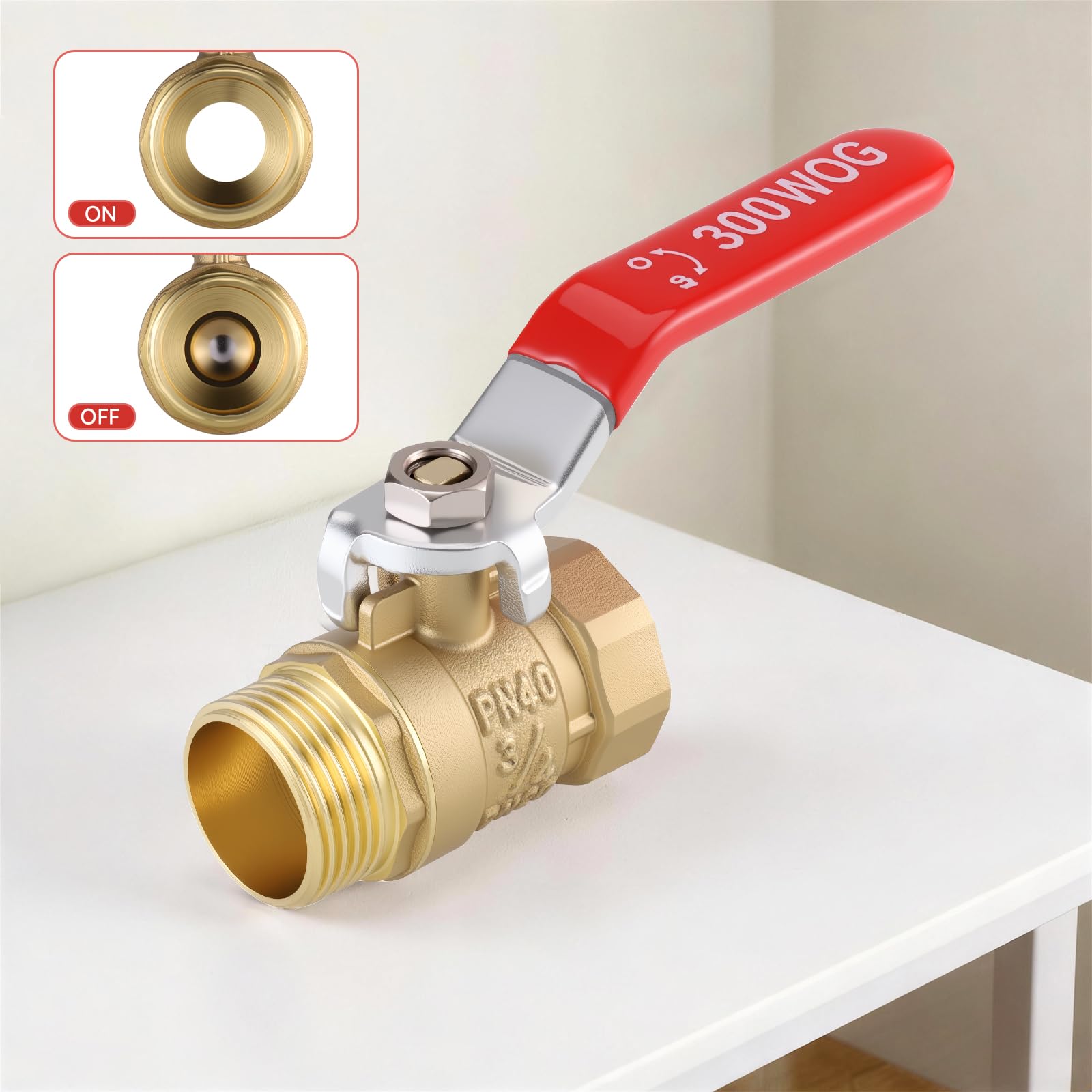 Zocipro Lot de 2 Vannes 3/4" PN40 – Raccord Mâle-Femelle en Laiton avec Poignée Rouge, Robinet Réducteur de Pression pour Eau, pour Tuyau Gaz, Raccord Plomberie Eau, Extérieur Jardin