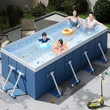 Deluxe Rectangular no Inflatable Family Swimming Pool,Folding Bracket Swimming Pool,Full-Sized Inflatable Kiddie Pools for Backyard, Garden,Easy to Set up Size 1.5m