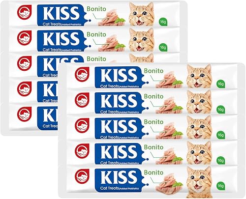 Kiss Premium Cat Treats with Probiotics, Bonito Flavor, 20 Pieces x 16g, 320g Each Pack, Digestive Support and Nutrient Absorption, All Life Stages