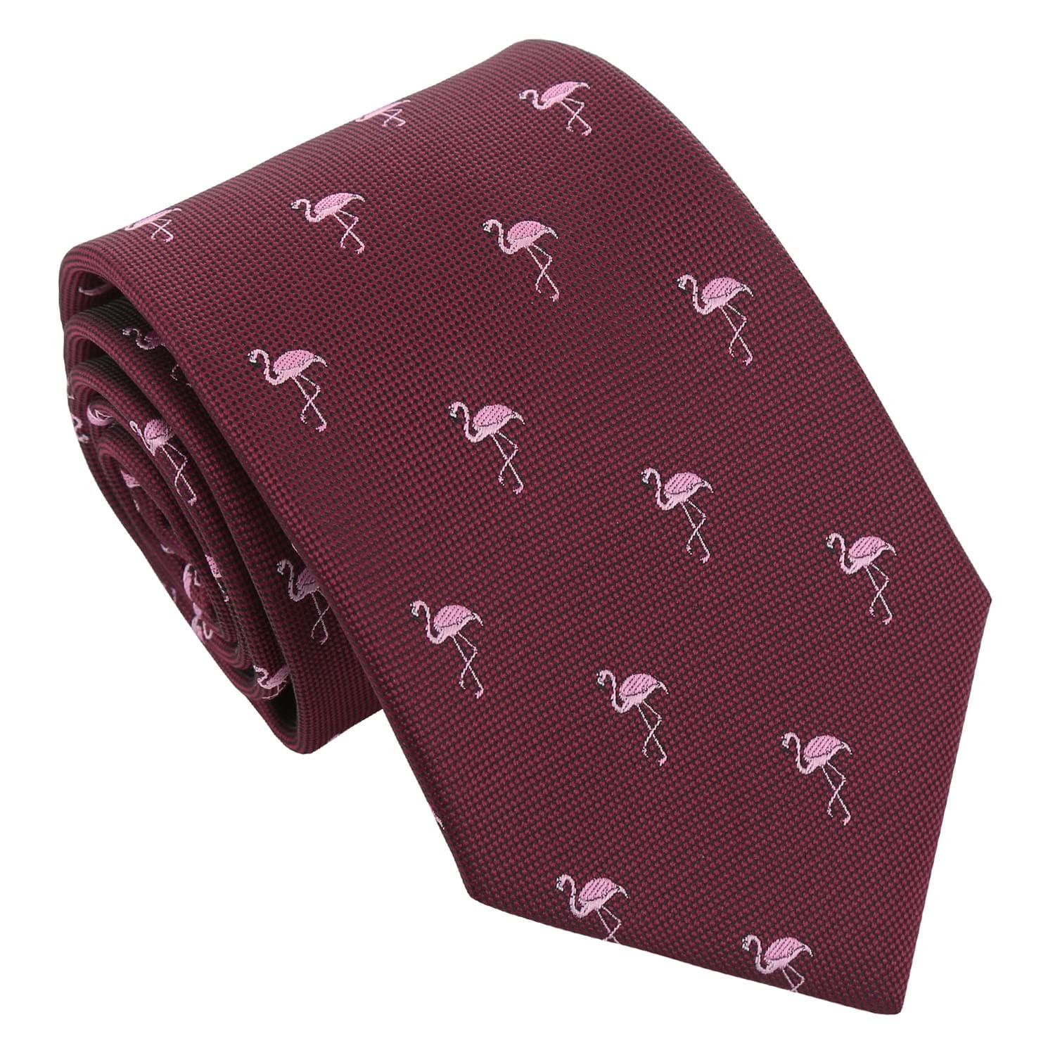 Dqt Men's Burgundy Flamingo Embroidered Bird Novelty Classic Tie