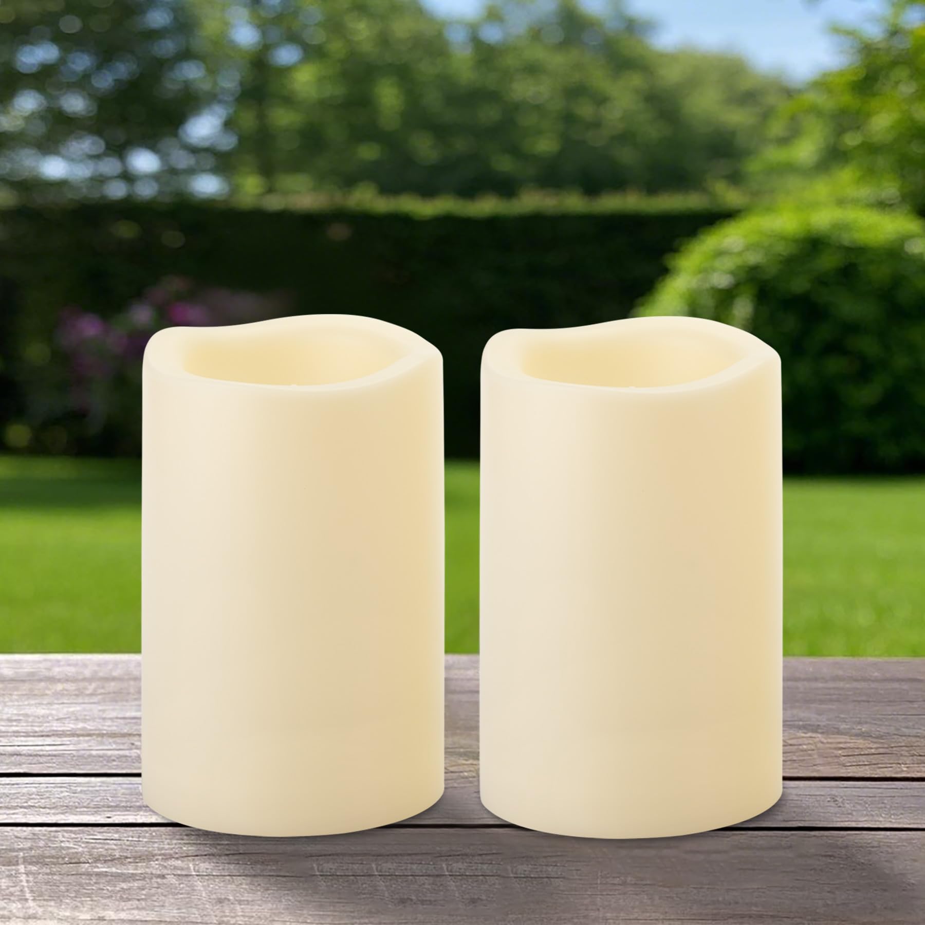 Yakpo 2 Pack 10 x 15 cm Waterproof Outdoor Candles with Timer Battery Operated, Large Outdoor LED Candles with Timer, Plastic Electric Flickering Flameless Pillar Candle for Garden Lantern Decorations