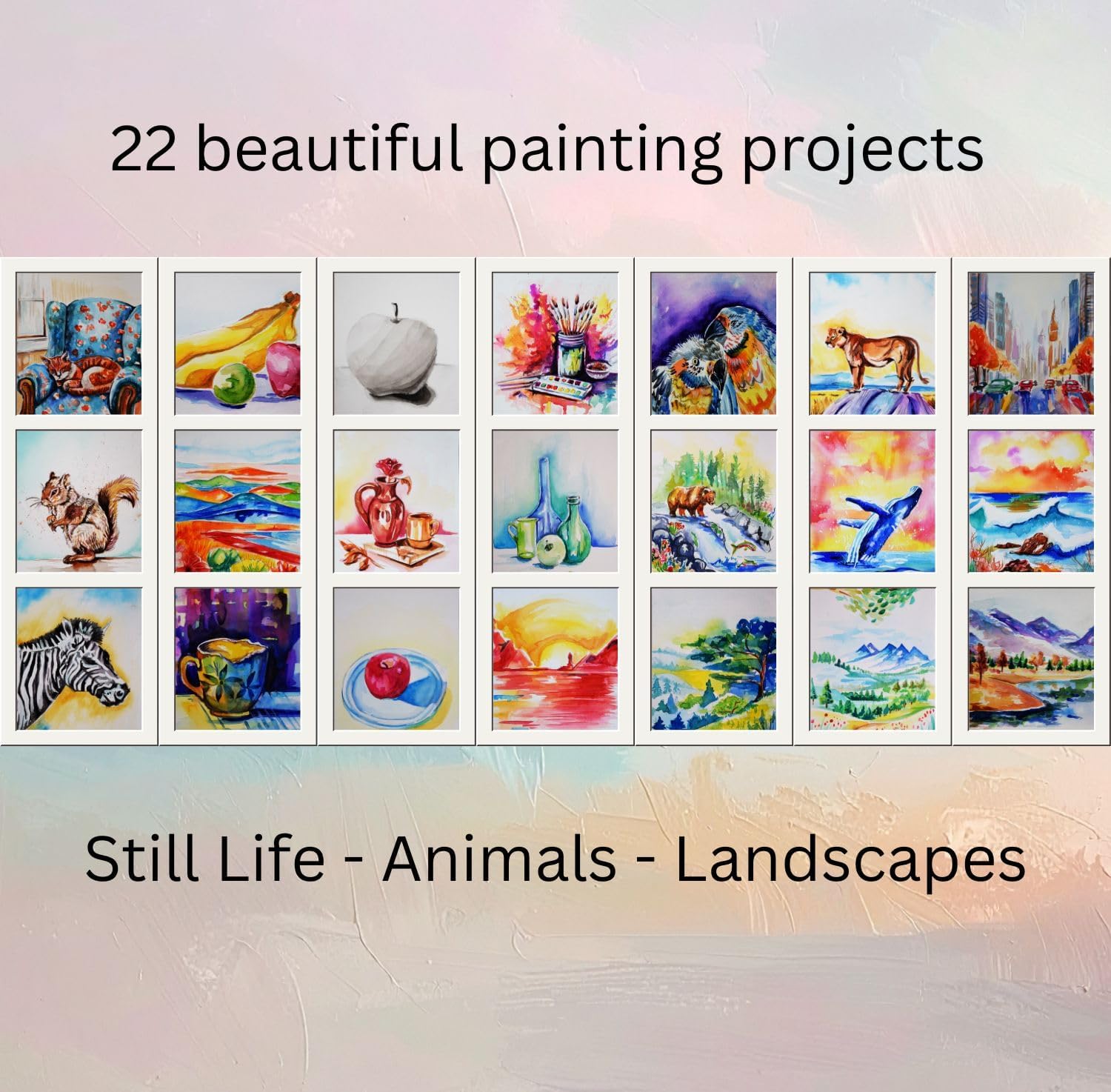 Watercolors DIY Painting Course with Video Tutorials for 22 complete projects, Instruction Books, Pre-Sketched Sheets and Reference Prints. Art Gift for All levels (Paint Not Included)