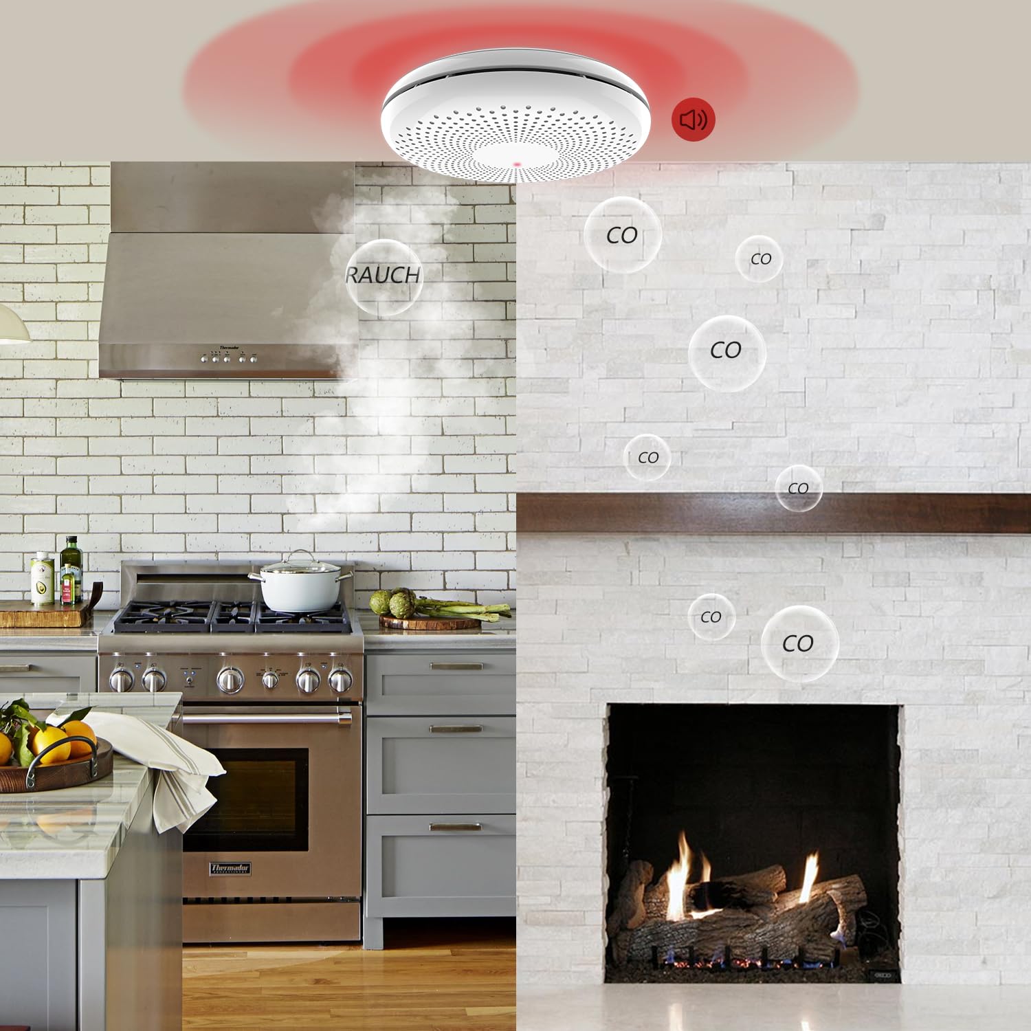 Rilevatore di fumo e monossido di carbonio XINDUM WiFi Rivelatore combinato di fumo e CO con batteria da 10 anni EN14604 & EN50291(1 Pezzo)